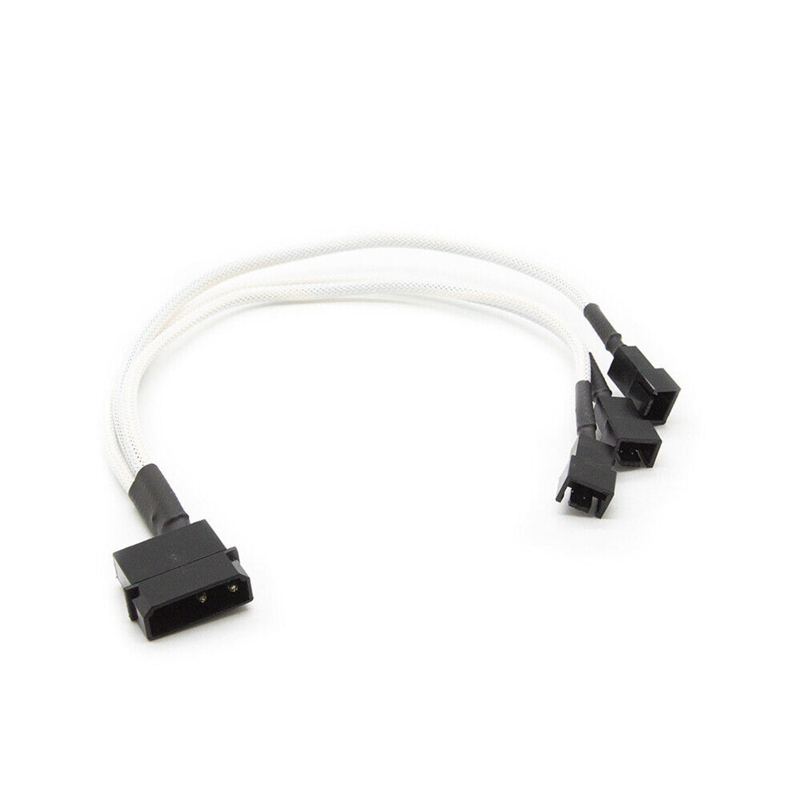 4-pin LP4 Power to 3x 3-Pin PC Fan Power Adapter / Splitter - Braided - White