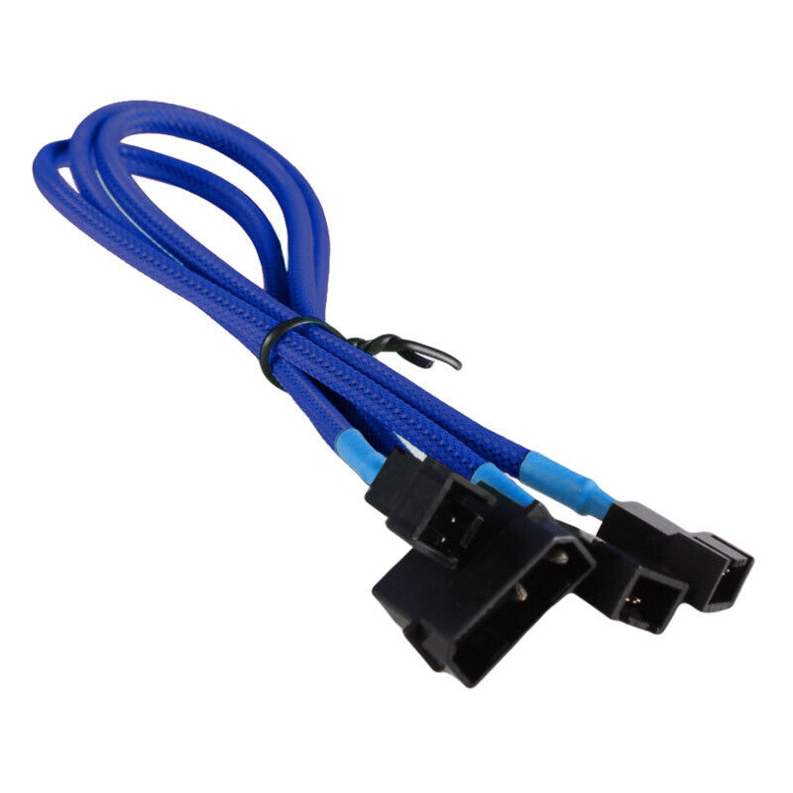 4-pin LP4 Power to 3x 3-Pin PC Fan Power Adapter / Splitter - Braided - Blue