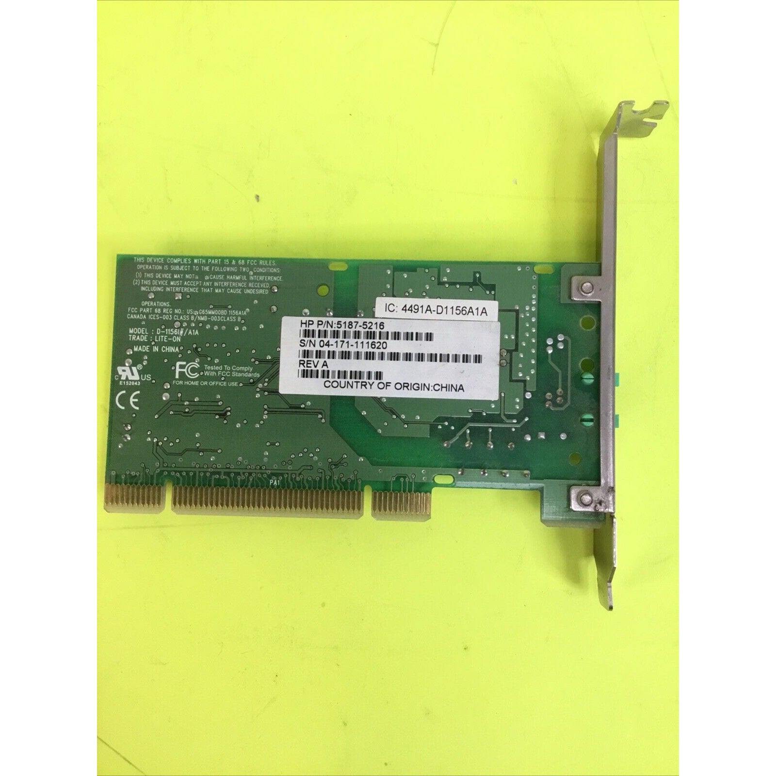 HP Pavilion A000 PCI Card - 56KBPS, V.92 Modem 5187-5216 D-1156I Agere Systems