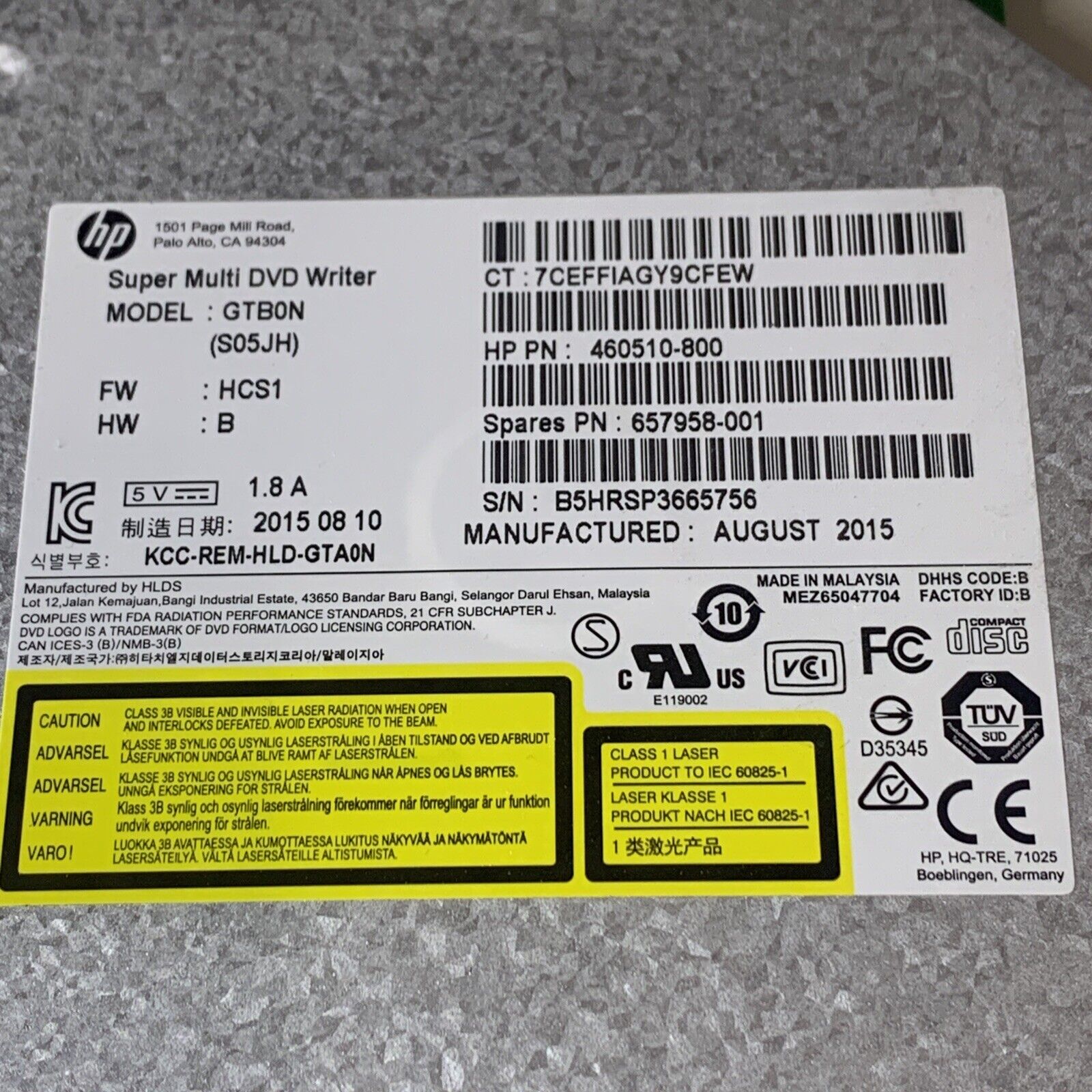 HP Prodesk 600 800 G1 Internal DVD Writer DVD-RW GTB0N 460510-800 657958-001 NEW