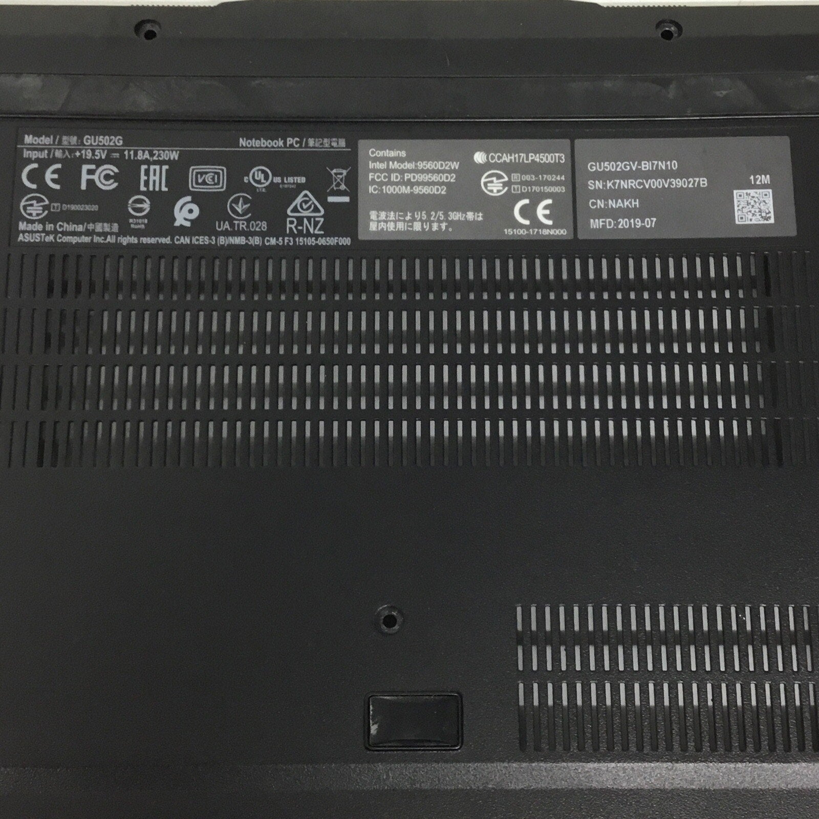 Asus ROG Zephyrus M 15.6" GU502GV-BI7N10 OEM Laptop Bottom Case 13NR0241AP0101