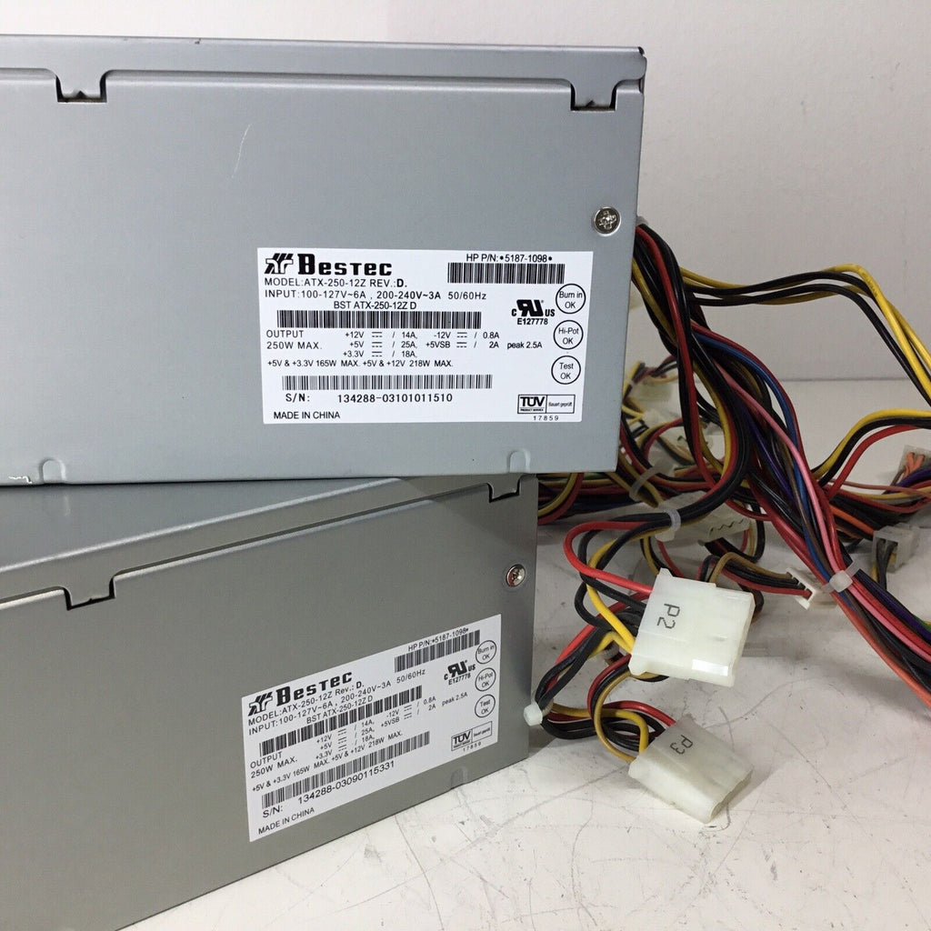 Lot of 2-Desktop Computer Bestec HP 5187-1098 ATX-250-12Z Power Supply-For Parts