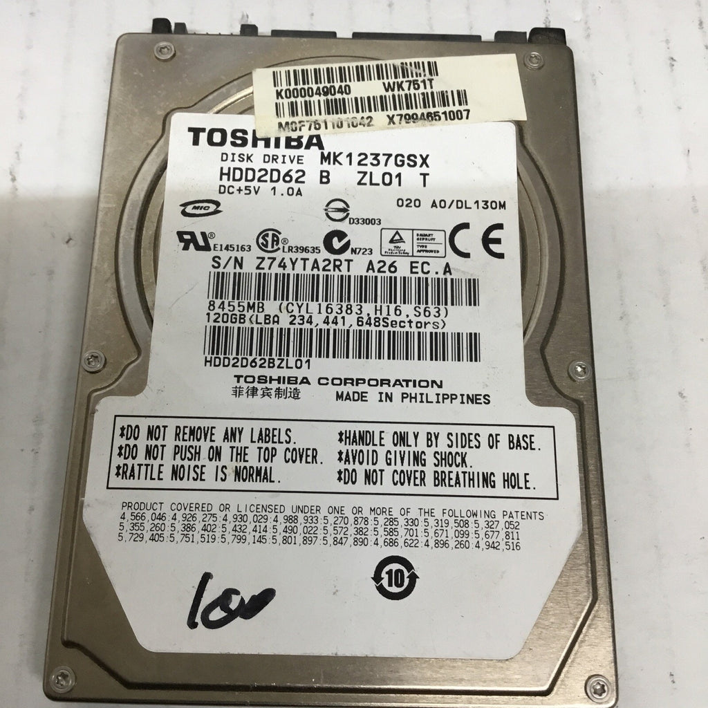 Toshiba MK1237GSX HDD2D62 2.5" 120GB Sata Hard Drive