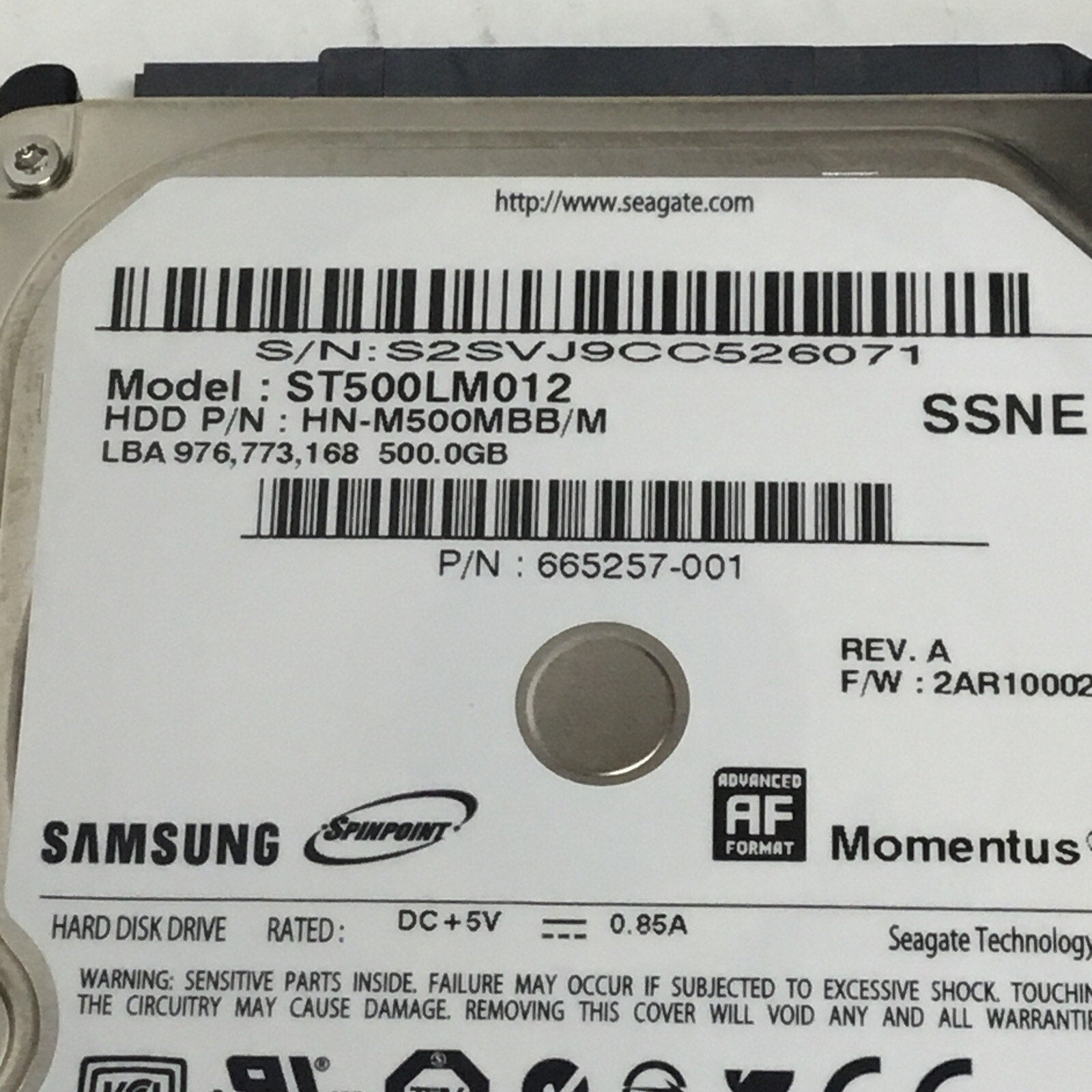 HP Samsung 500GB 5400RPM 2.5" SATA HDD Hard Drive ST500LM012