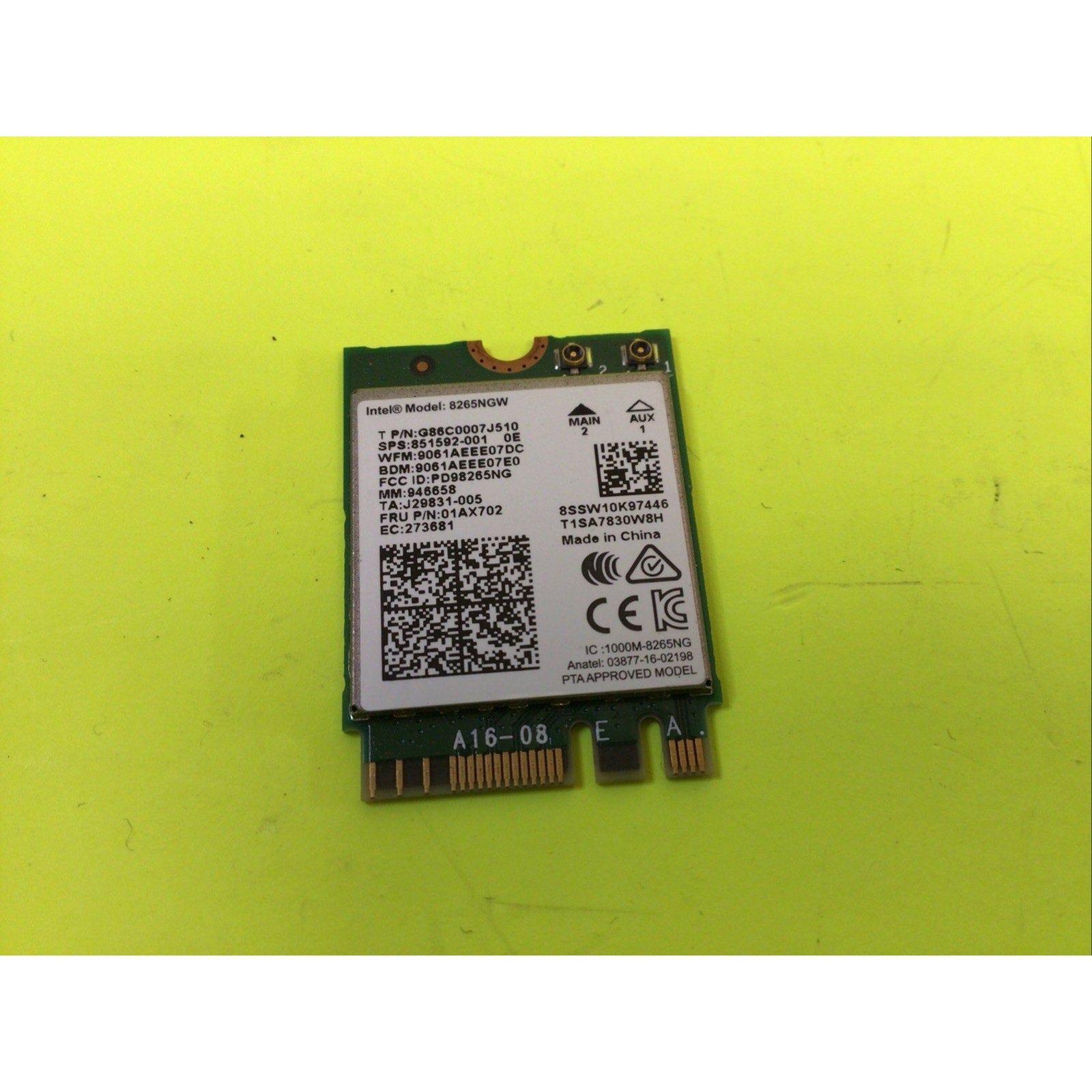 Intel WirelessAC 8265NGW Dual Band 802.11ac WiFi BlueTooth 4.2 Card NGFF 867mbps