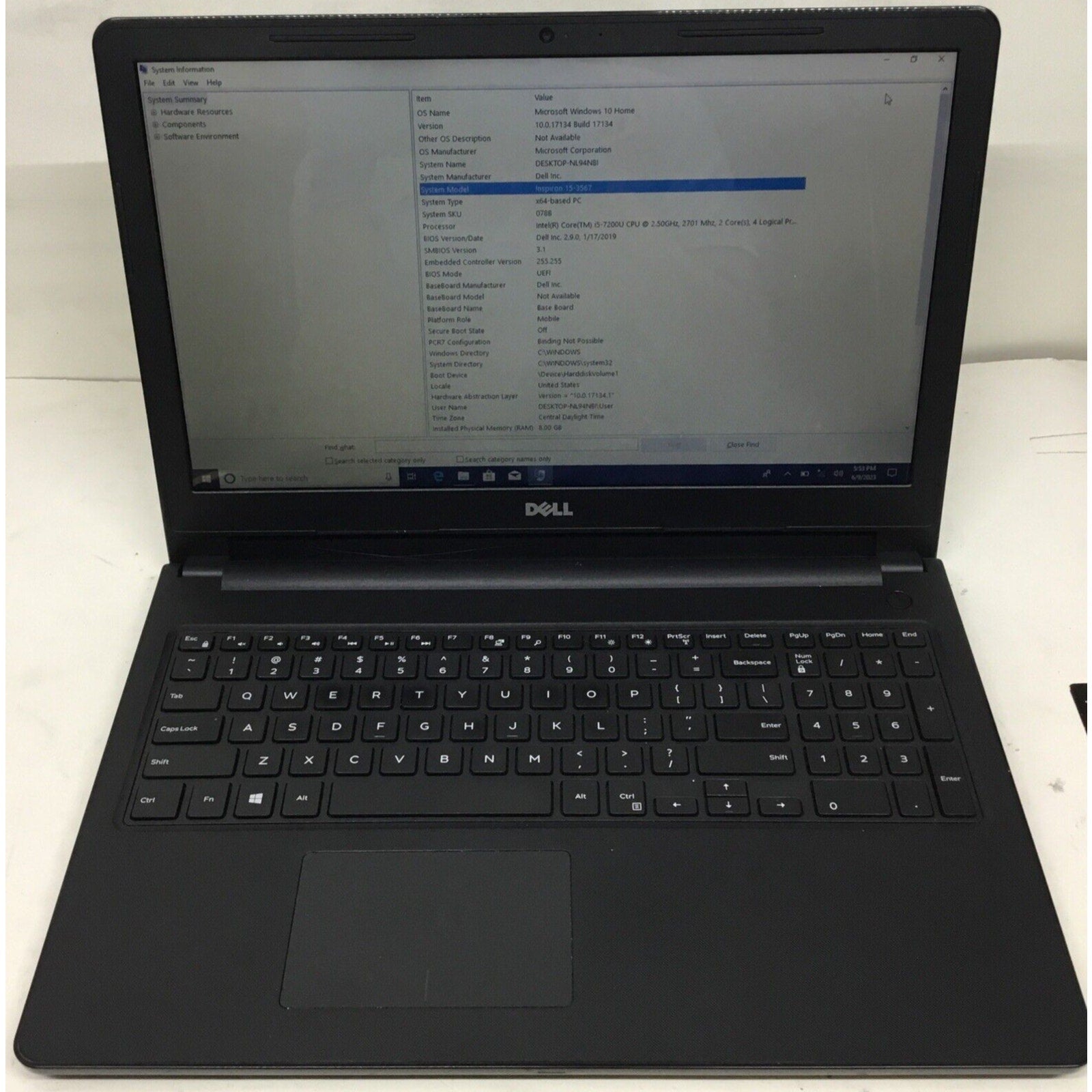 Dell Inspiron 15-3567 Touchscreen Intel Core i5-7200U 256GBHDD 8GB Ram Win10Home