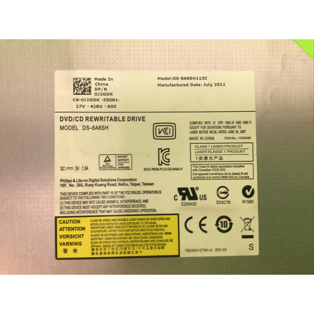 Dell Rewritable CD DVD Drive DS-8A8SH113C J2GDK