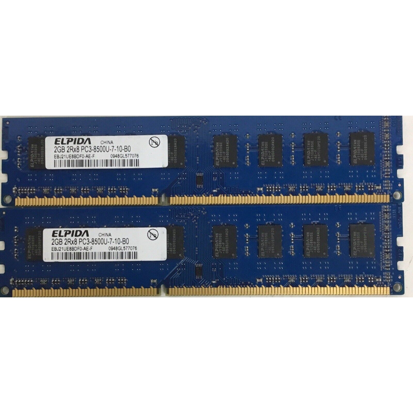 Lot of 2 - Elpida 4GB(2X2GB) PC3-8500U DDR3-EBJ21UE8BDF0-DJ-F