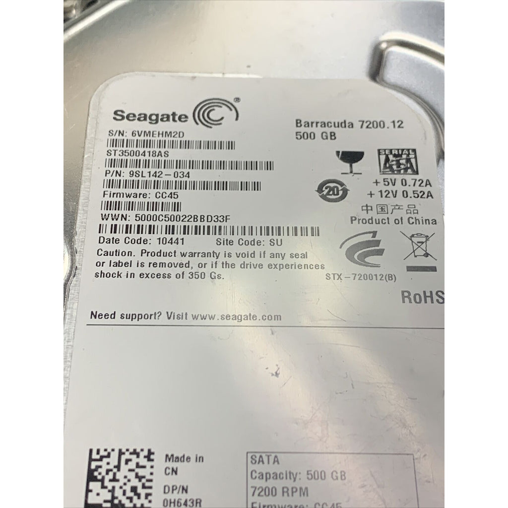 Seagate 500GB ST3500418AS 7200 RPM SATA 3.5" Desktop HDD Hard Drive - 9SL142-034