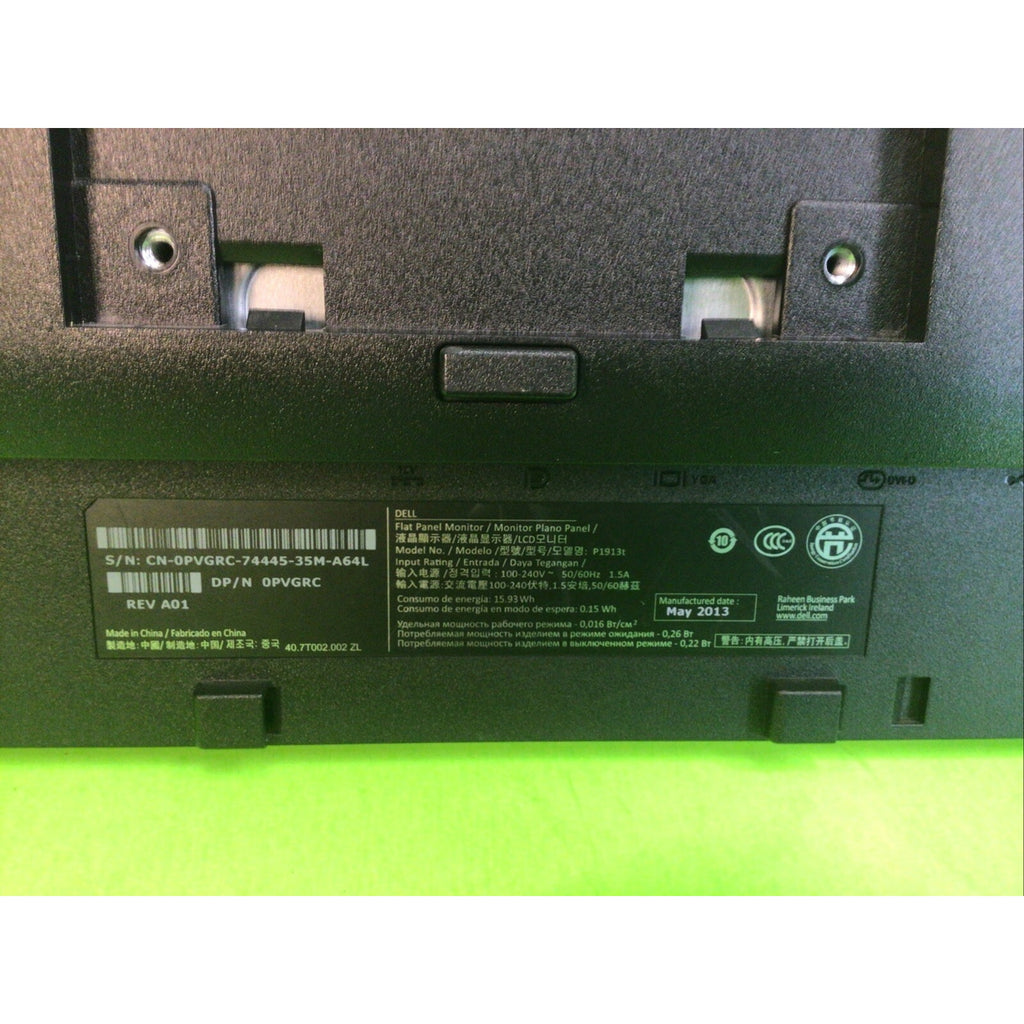 Dell P1913t 19" Widescreen Monitor DVI/VGA/DP Monitor w Power Cable