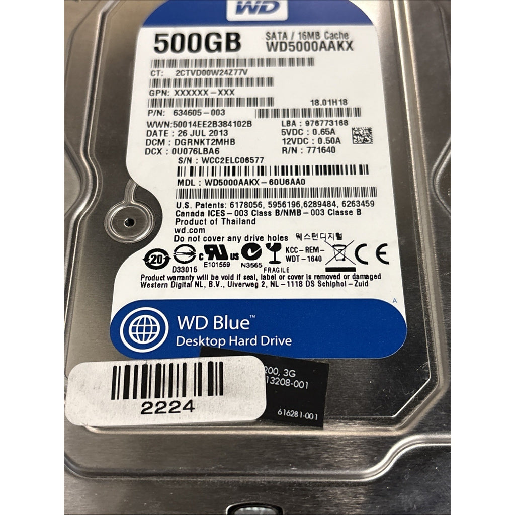 WD WD5000AAKX 500GB 3.5" SATA 7.2K Desktop/Enterprise Hard Drive P/N: 634605-003