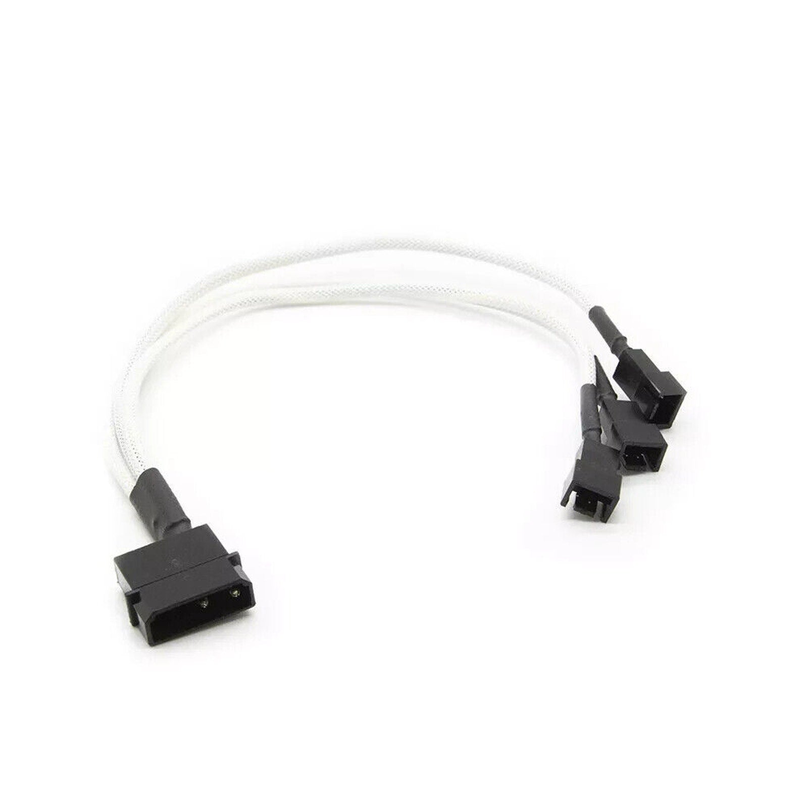 4-pin LP4 Power to 3x 3-Pin PC Fan Power Adapter / Splitter - Braided - White