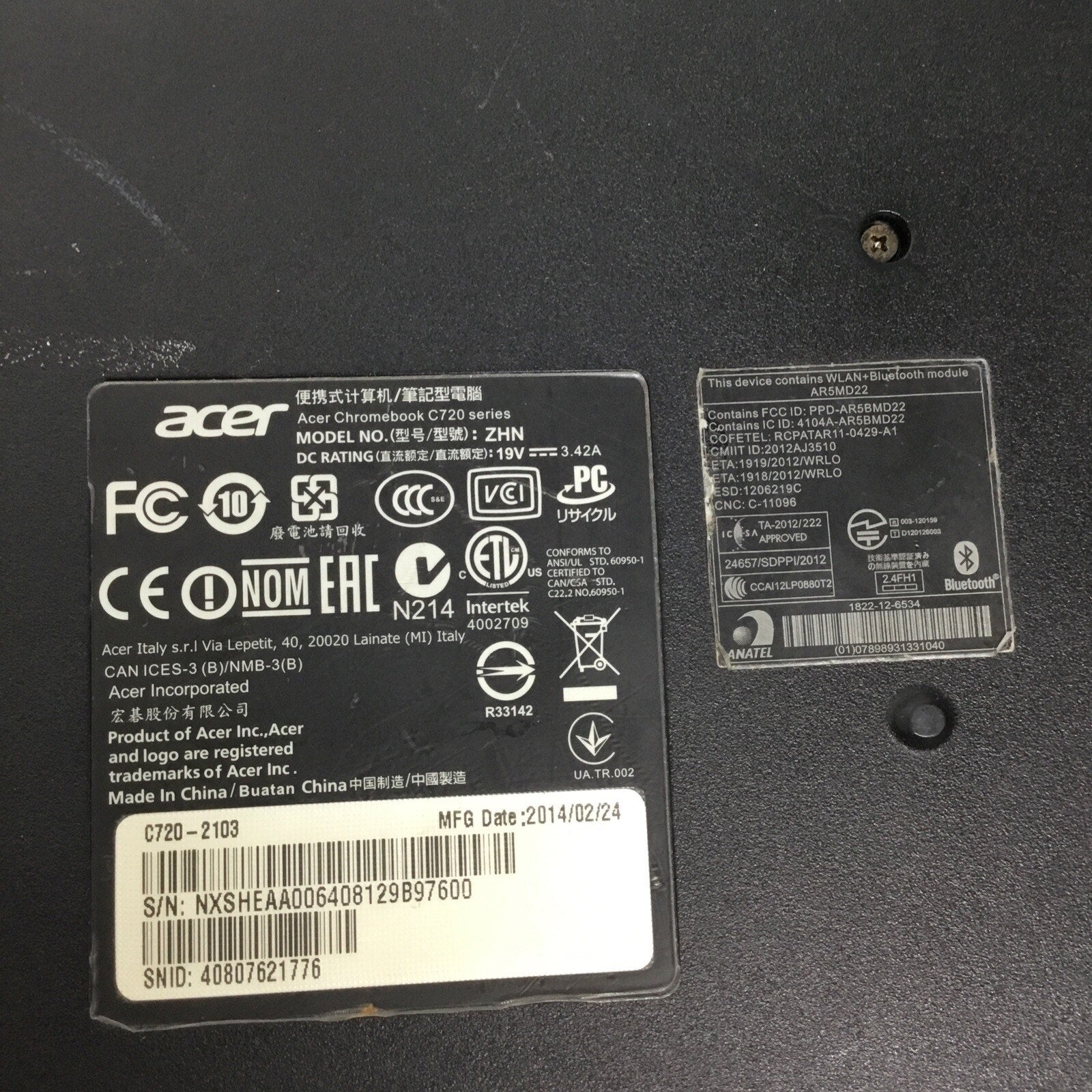 For Parts Acer Chromebook C720-2103 Laptop Computer, High Definition Display