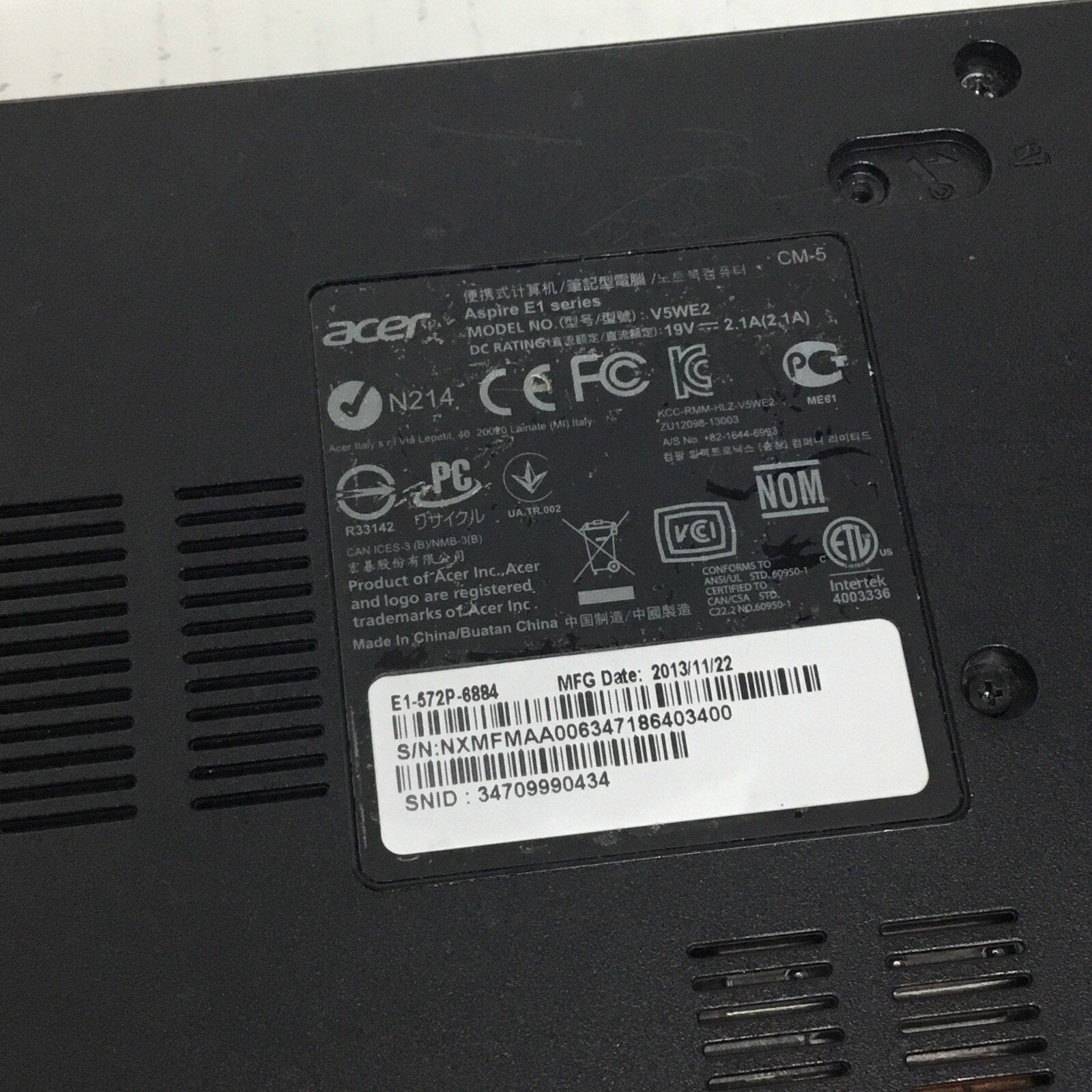 Acer Aspire E1 Series E1-572P-6884 V5WE2 For Parts READ DESC