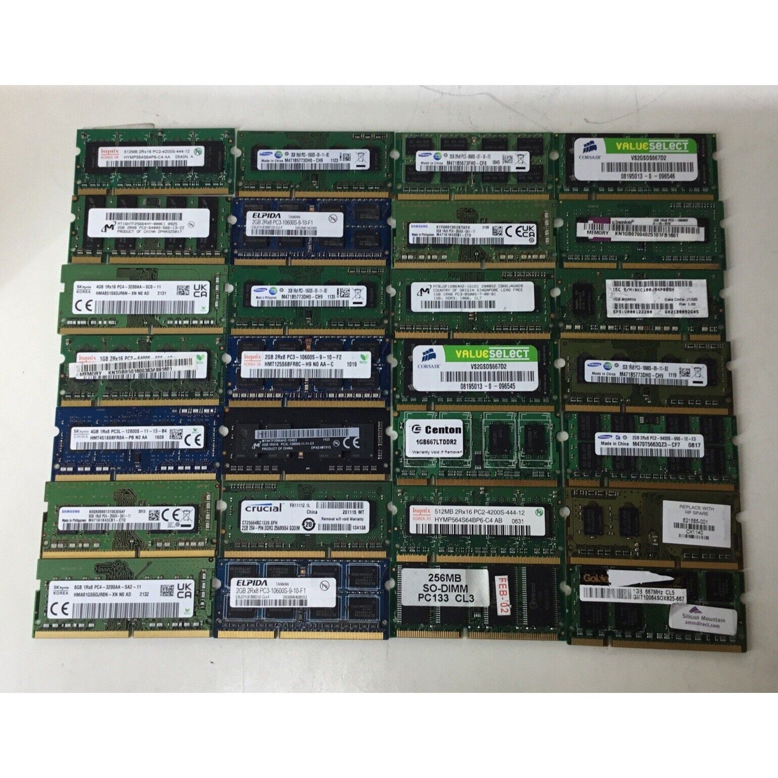 Lot of 28 Mixed Laptop Ram Memory 512MB, 1GB, 2GB, 4GB, 8GB, Samsung, Hynix