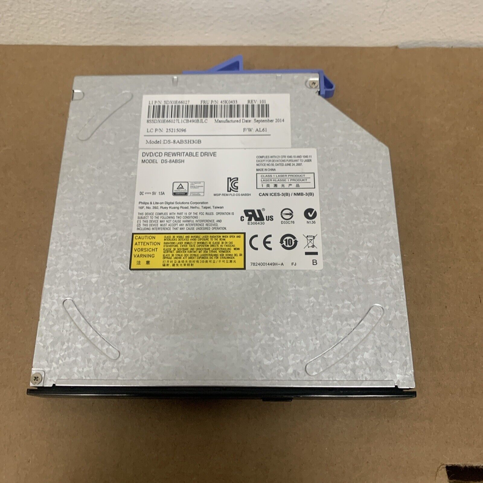 Lenovo 45k0433 Slim SATA DVD Writer Optical Drive - DS-8ABSH w/ Blue Adapter