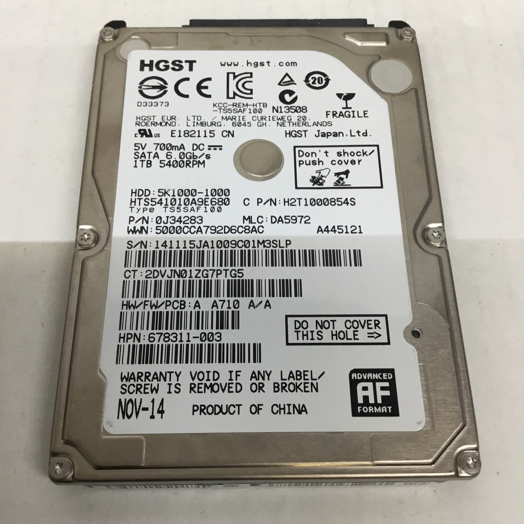 1TB HTS541010A9E680 5K1000-1000 HARD DRIVE5400RPM SATA 0J34283 2.5'' 678311-003