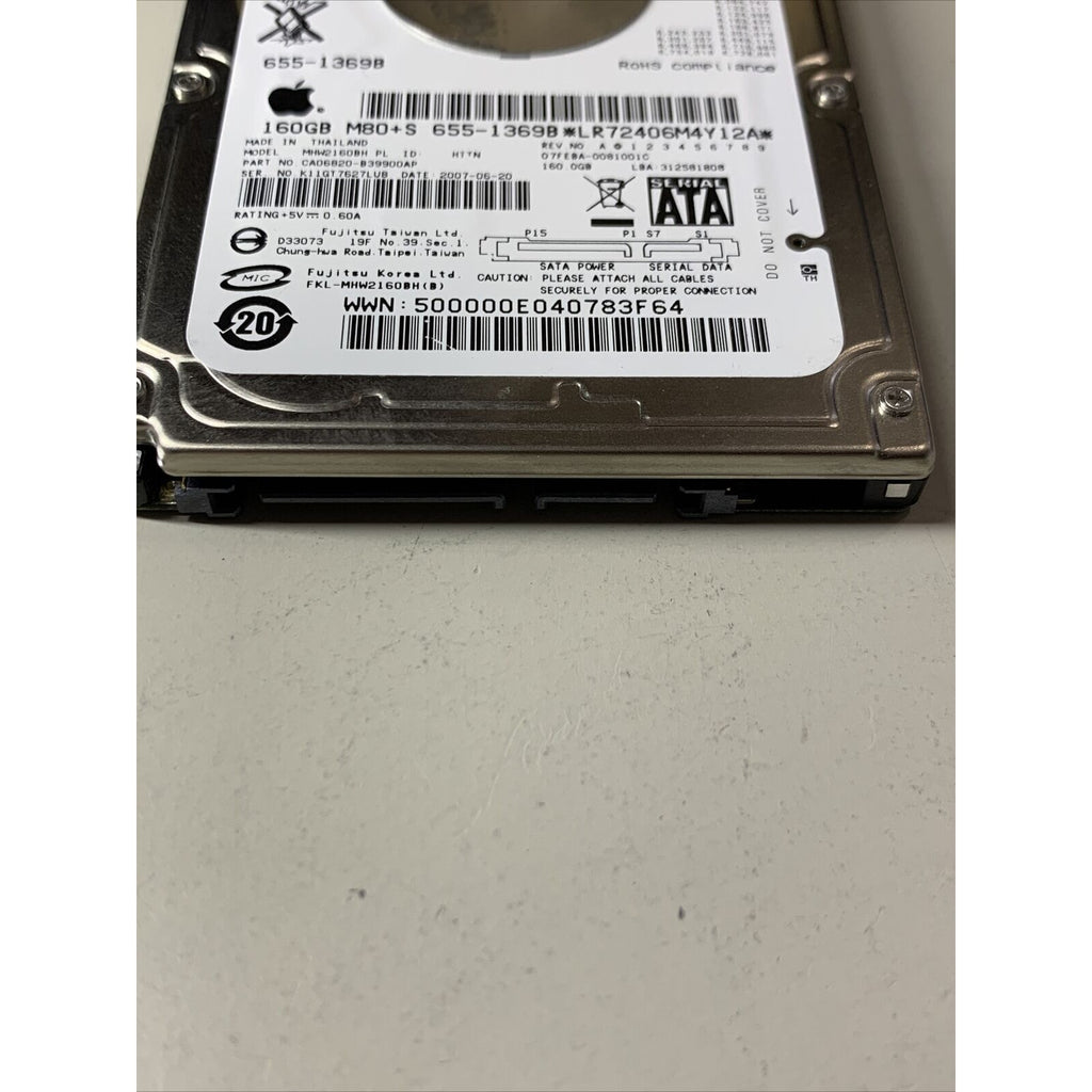 Fujitsu MHW2160BH PL 160GB 2.5" SATA Apple HDD 655-1369B 07FD9A CA06820-B39900AP