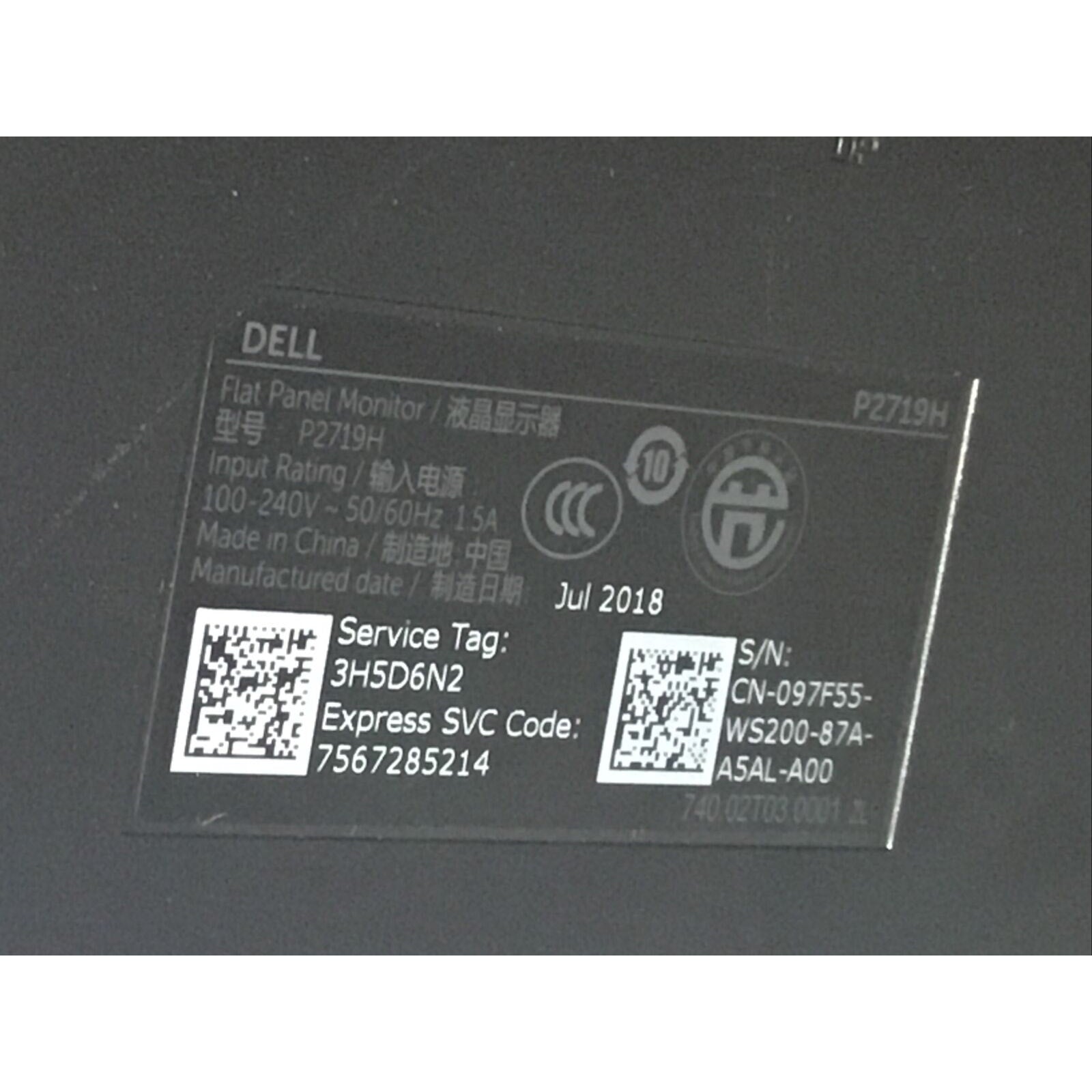 Dell P2719H 27-inch Widescreen Borderless IPS LCD Monitor - Used