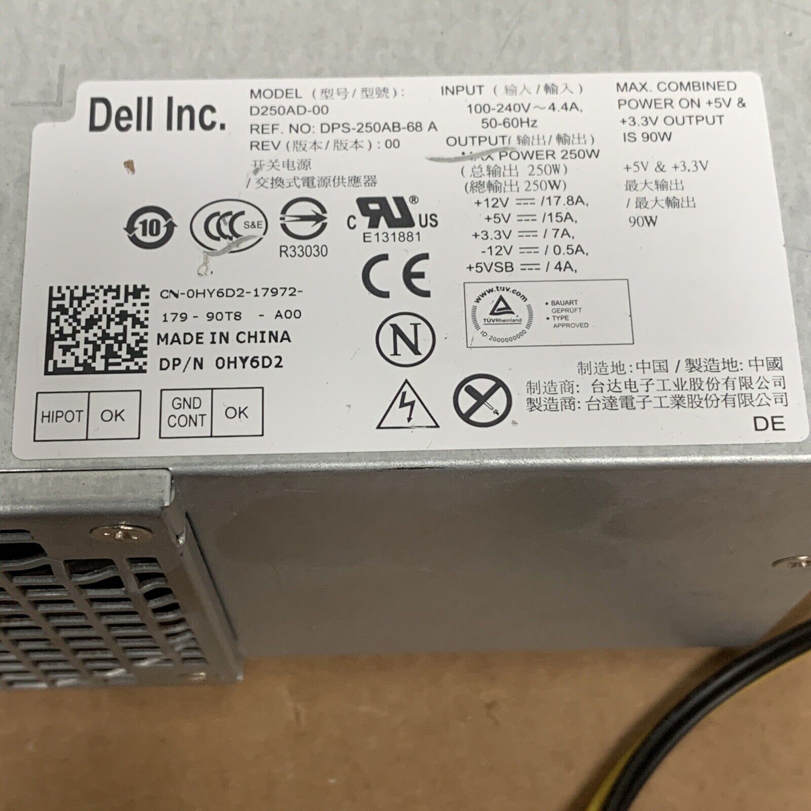 Genuine Dell DT 9010 790 7010 390 3010 Power Supply 250W 6MVJH YJ1JT HY6D2 DY72N