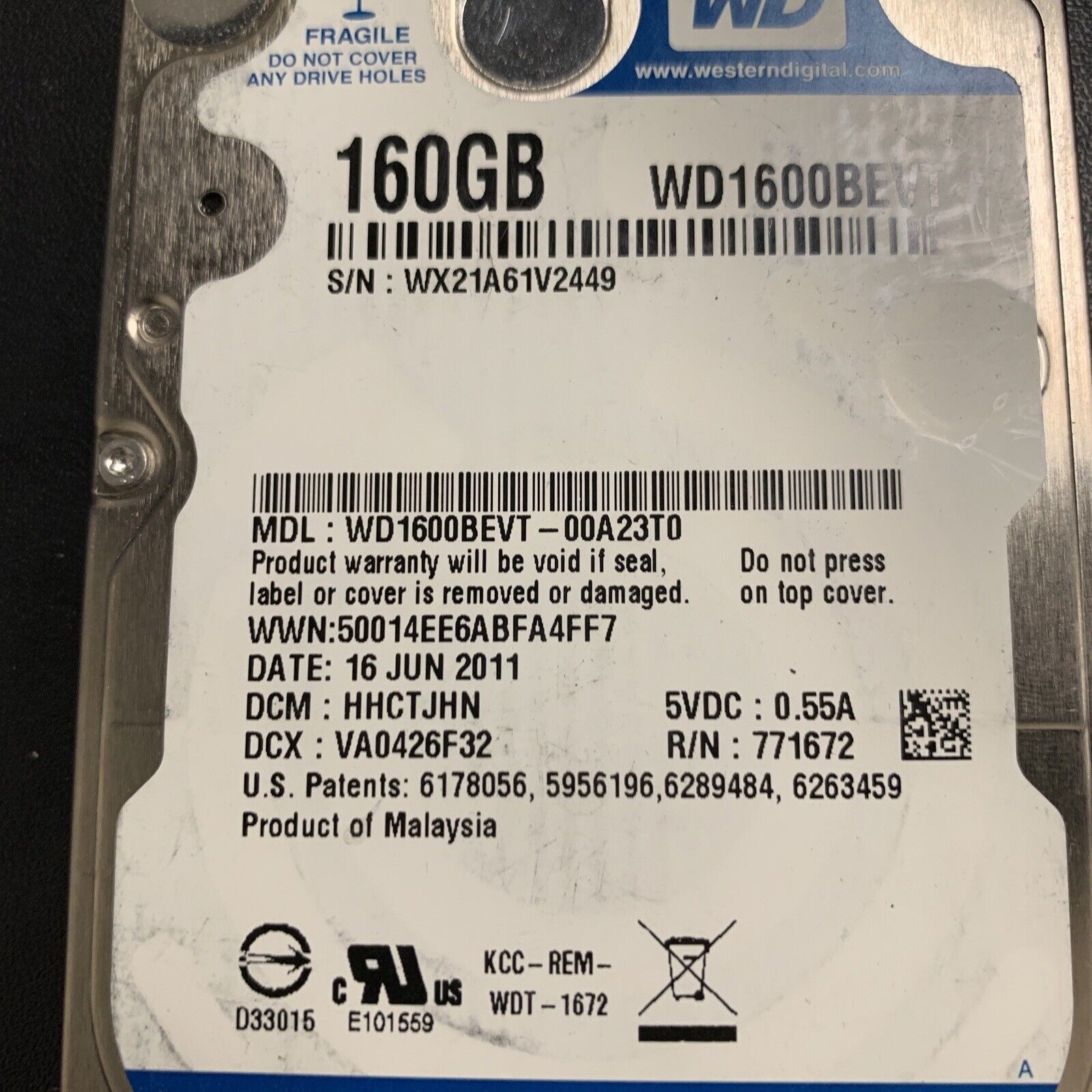 Western Digital Scorpio Blue 160GB Internal 5400RPM 2.5" WD1600BEVT-00A23T0 HDD