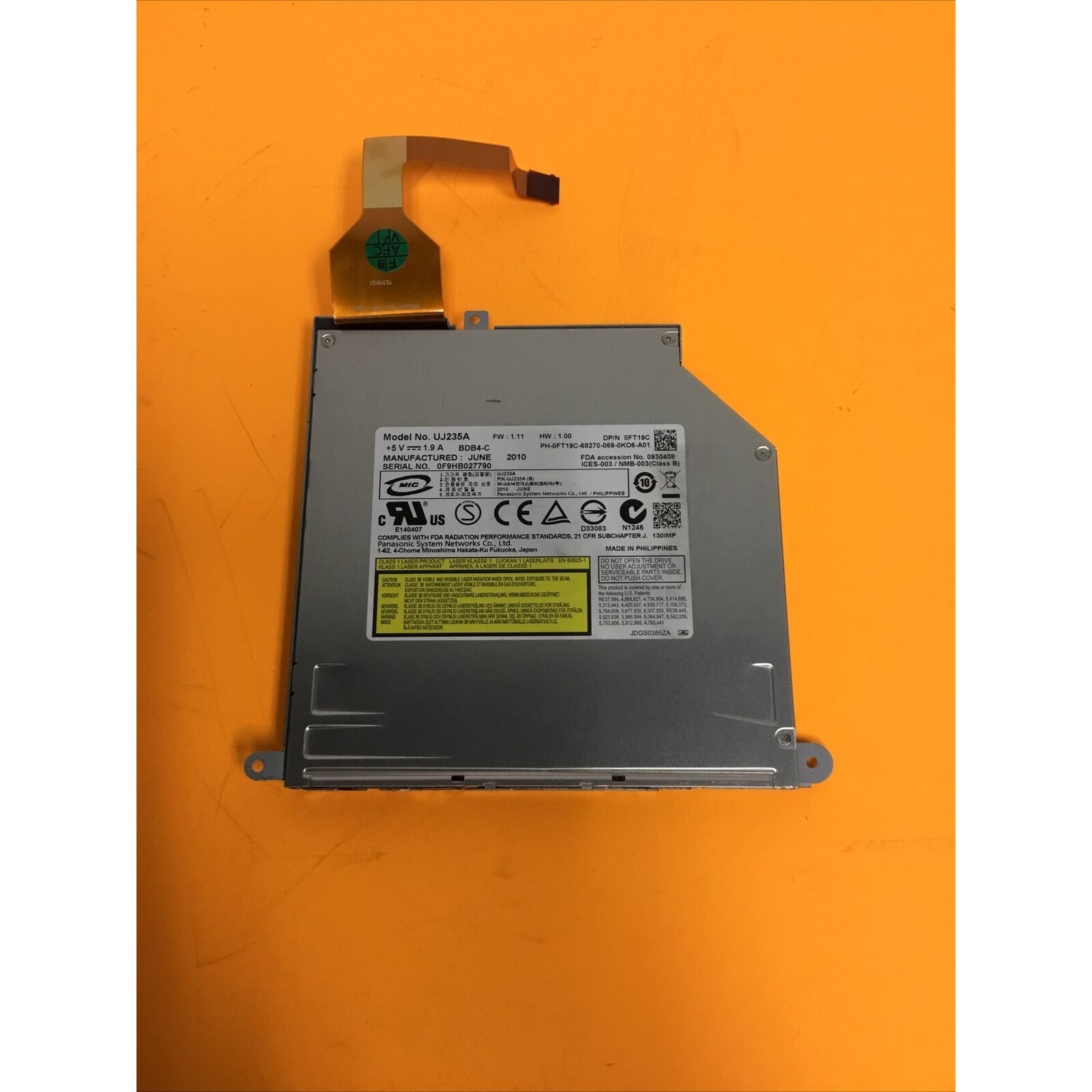 UJ-235 UJ235A for Dell Alienware M15x 6X Slot-in Blu-Ray BD-RE Burner Drive