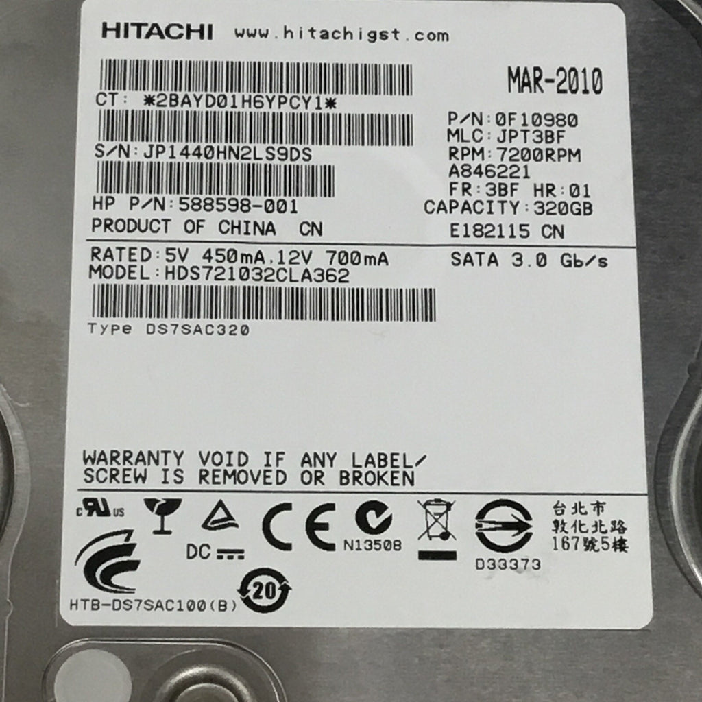 Hitachi 320GB 3.5" HDD SATA 3 Gbps 7200rpm HDS721032CLA362
