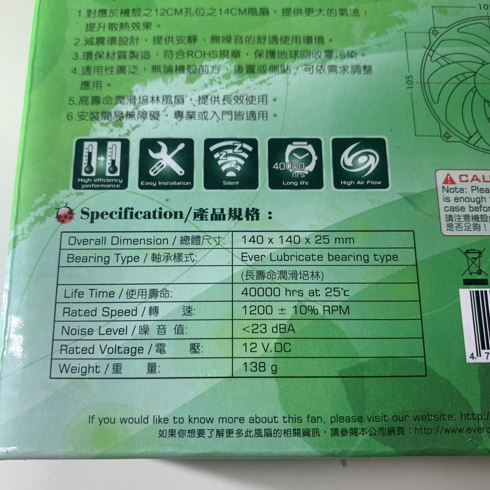 EverCool EGF-N12 Ever Green 140mm Size Fan 120mm Fan Mount