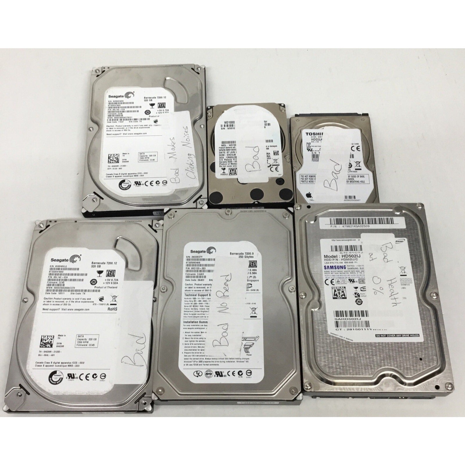 Parts 1x Seagate 250GB 2x Seagate 320GB 1x Samsung 500GB Toshiba 750GB WD 1TB