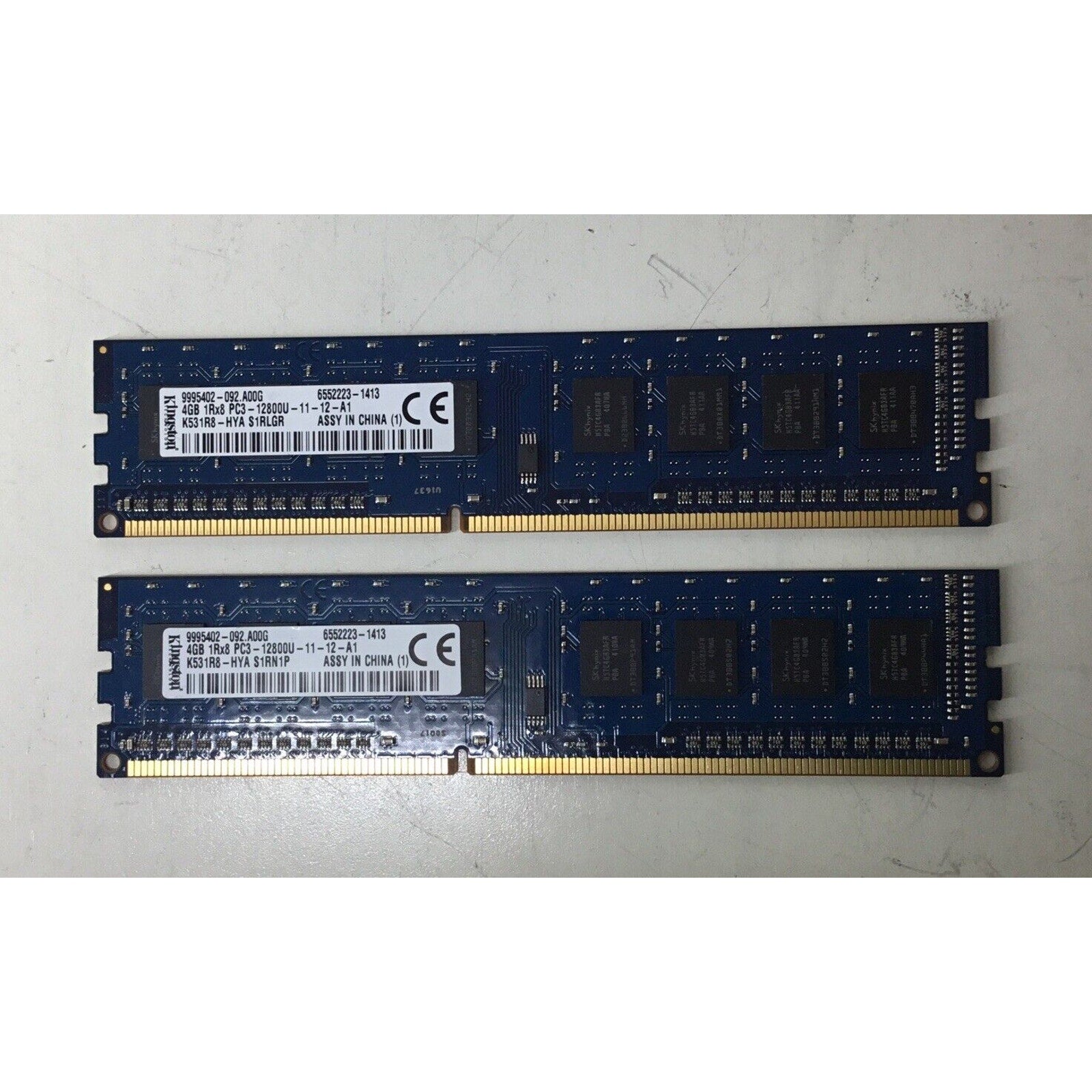 Lot of 2 - Kingston K531R8-HYA 8GB (4GBx2) 1Rx8 DDR3 PC3-12800U Ram