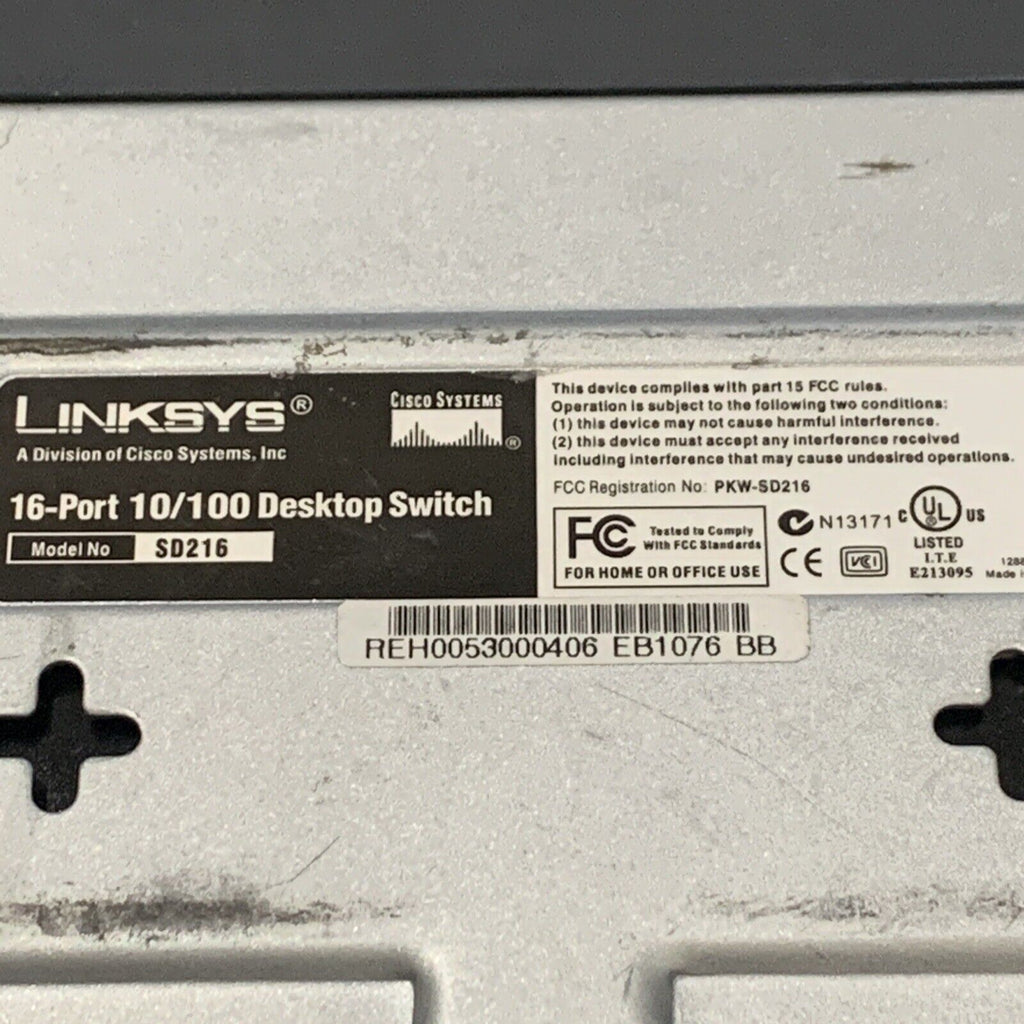 Linksys SD216 16-Port 10/100 Desktop Ethernet Network Switch - No Power Adapter