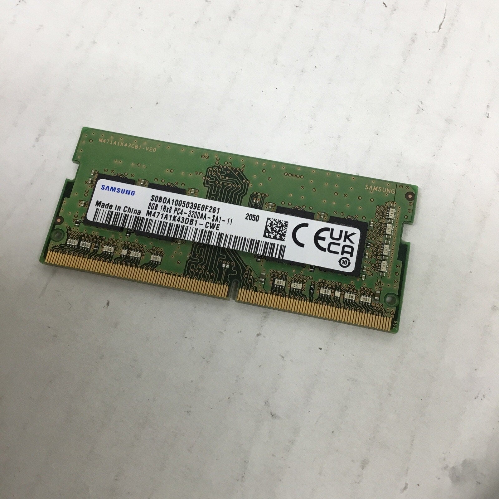 SAMSUNG 8GB 1RX8 DDR4 SODIMM PC4-25600 3200MHZ MEMORY MODULE M471A1K43DB1-CWE