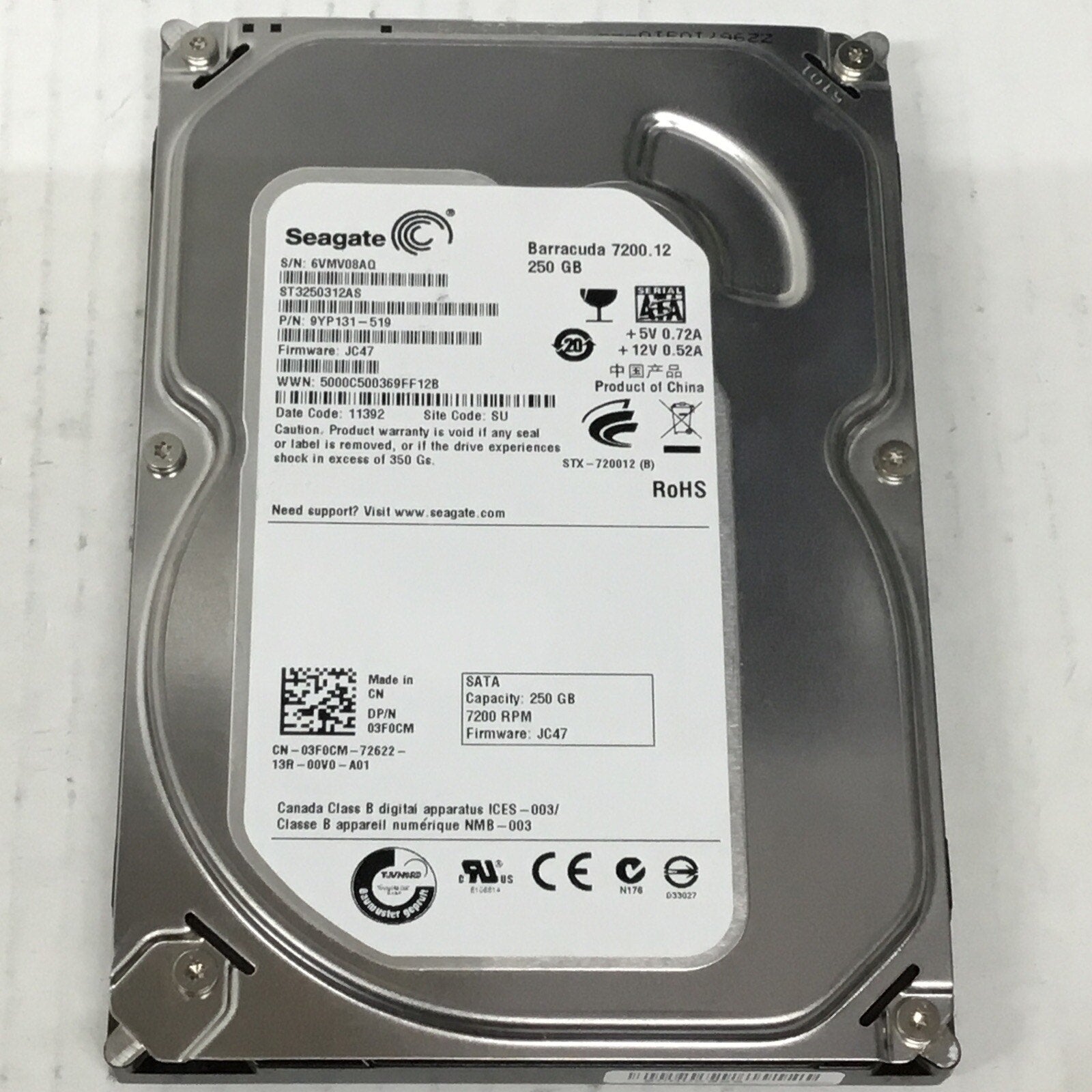 ST3250312AS- Seagate Barracuda 250GB 7200RPM 3.5" Desktop HD Hard Drive