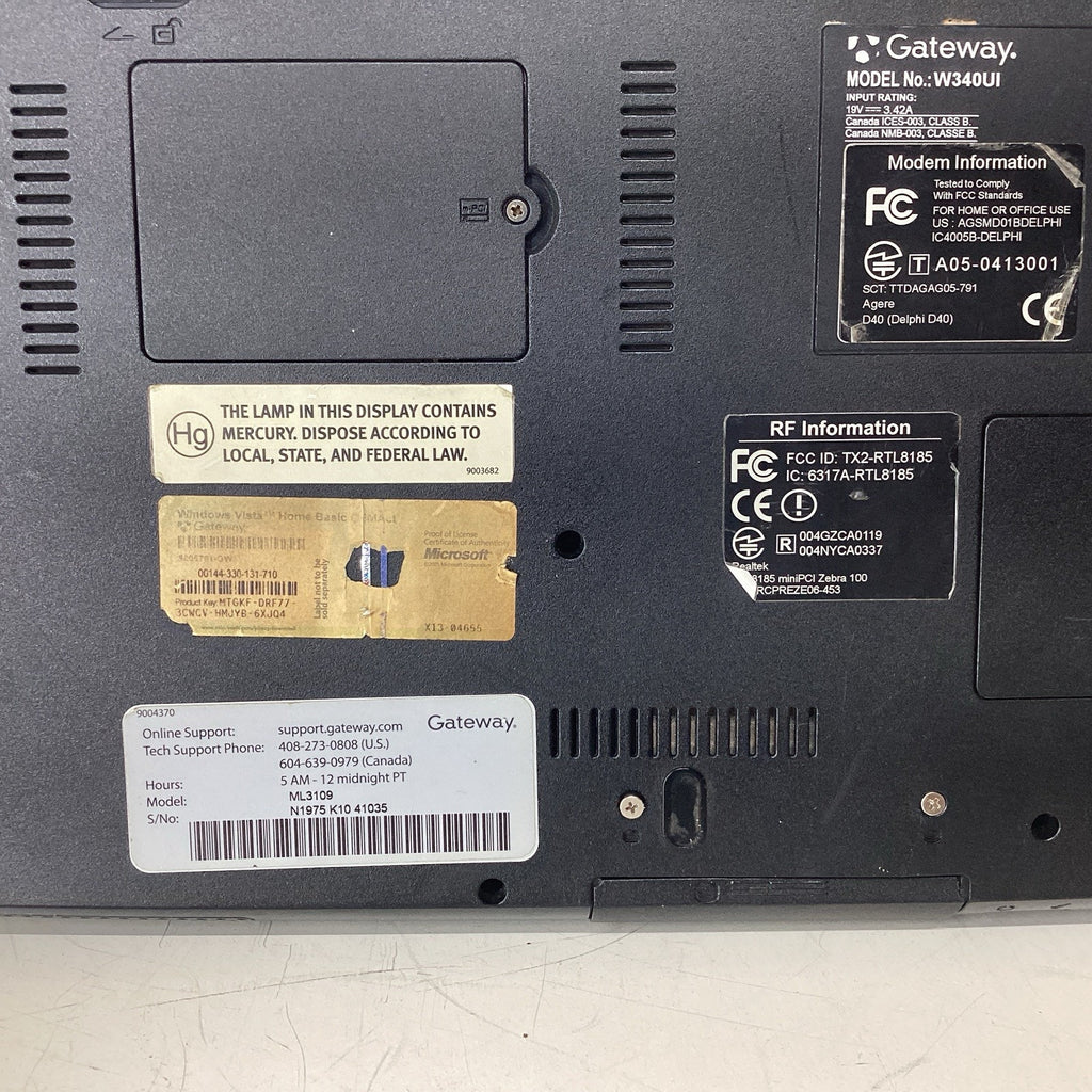 Gateway W340UI 14" Laptop Intel Celeron M 512MB RAM 80GB HDD - For Parts