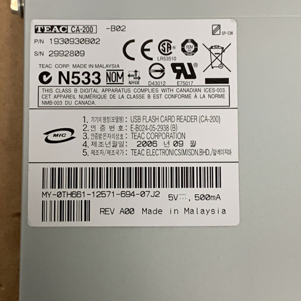 Dell TH661 TEAC CA-200-B02 Dimension Flash Memory Card Reader Dell P/N: 0TH661