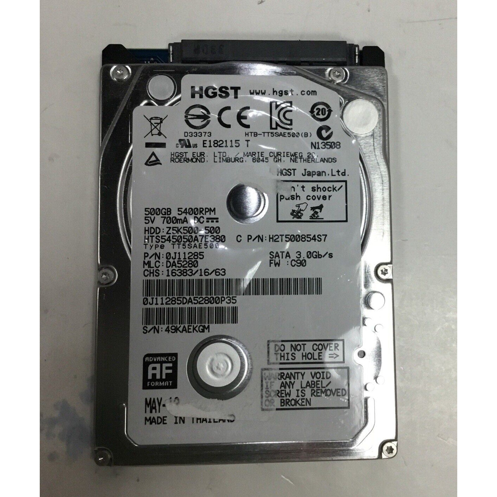 HGST 500gb 5400RPM 2.5 Inch HDD S/N 49KAEKGM