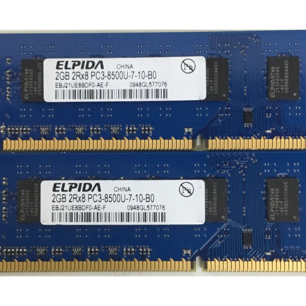 Lot of 2 - Elpida 4GB(2X2GB) PC3-8500U DDR3-EBJ21UE8BDF0-DJ-F