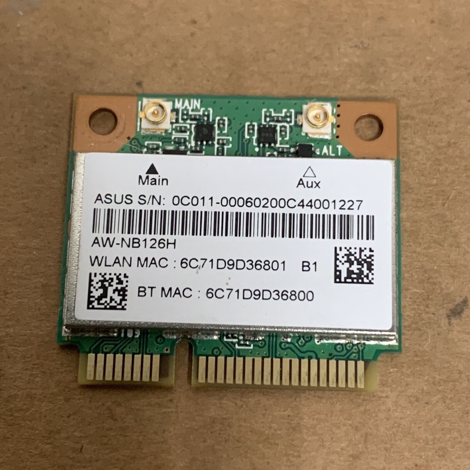 ASUS AW-NB126H ATHEROS AR5B225 ADVANCED-N MINI-PCIE WIFI BLUETOOTH CARD