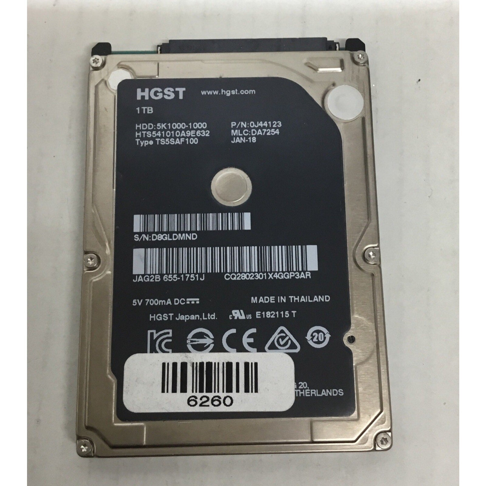 Apple 1TB 655-1751J HTS541010A9E632 2.5 SATA-3 6.0 HDD 5K1000 5.4k 8MB 0J44123