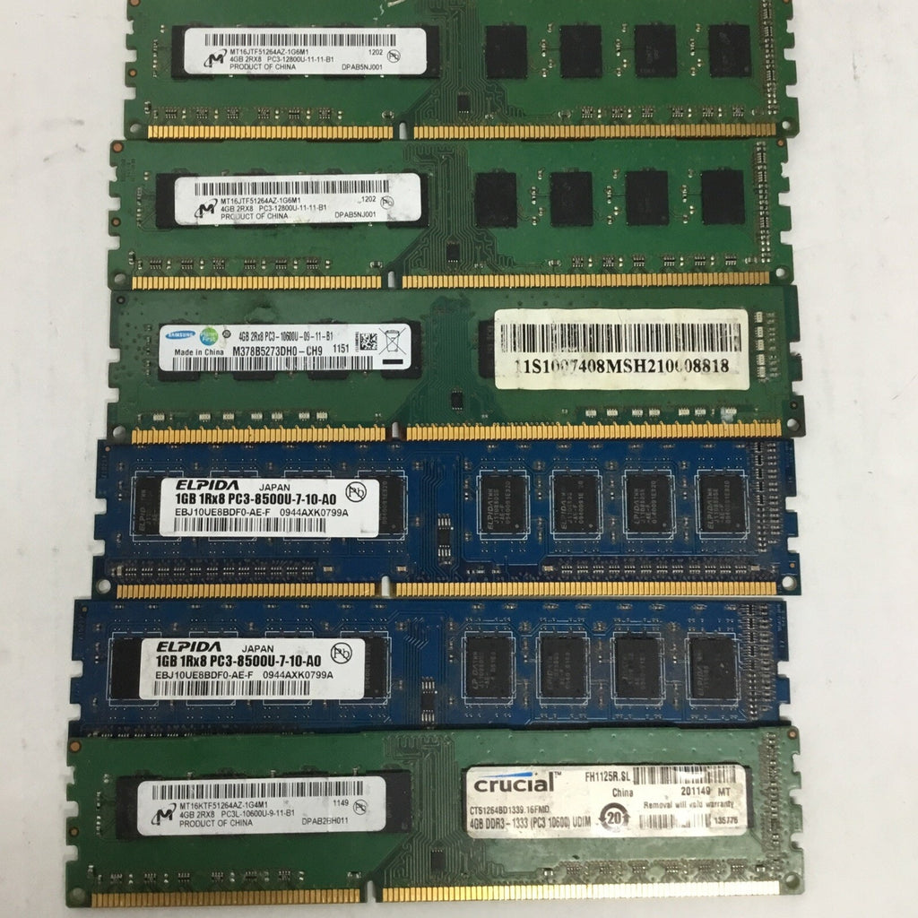 Lot of 6 Assorted DDR3 Ram Sticks Untested