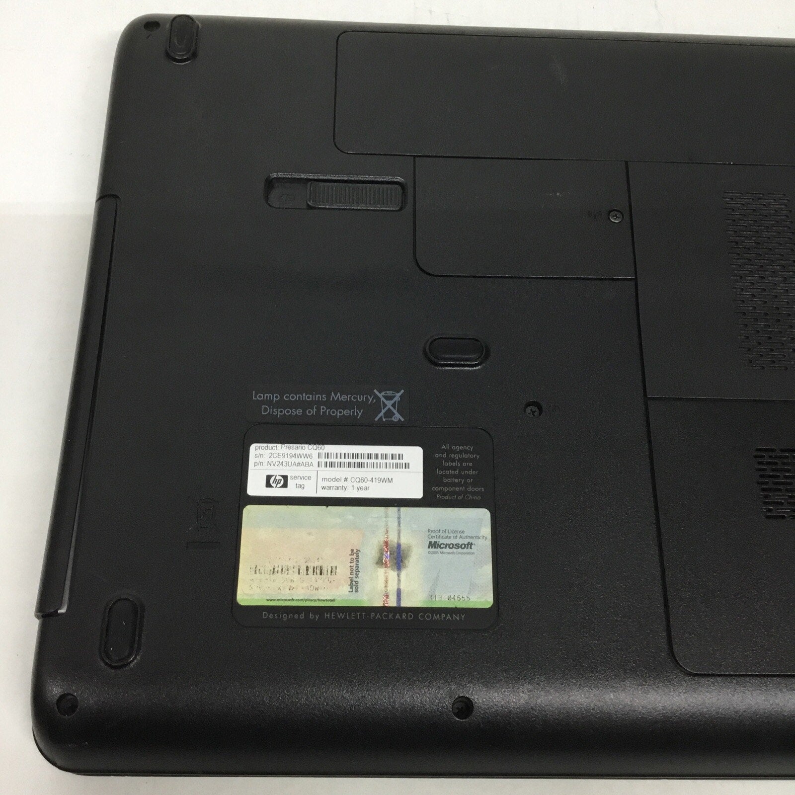 Compaq Presario CQ60-419WM, AMD Sempron @2.1GHz, 3GB RAM, No HDD/OS, Read