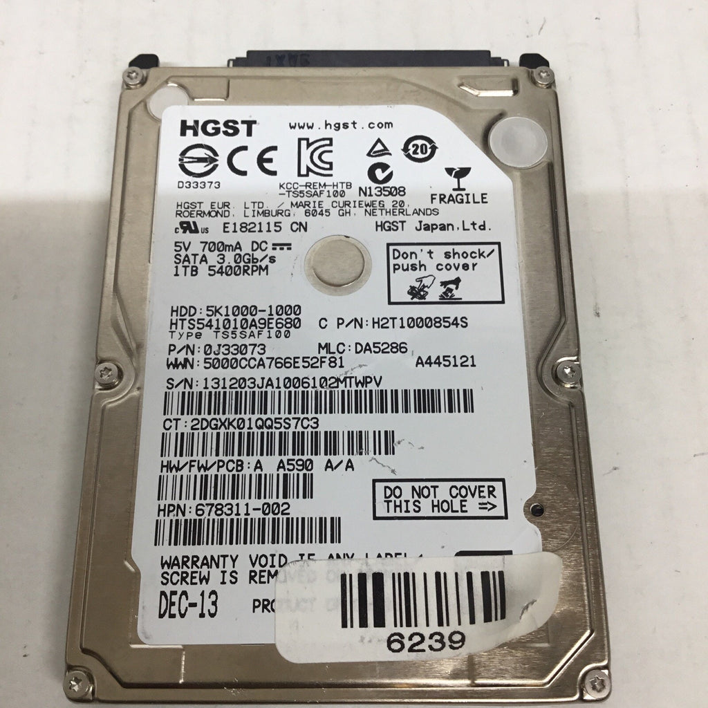 HGST/Hitachi HTS541010A9E680 MLC: DA5286 P/N: 0J33073 1TB SATA HDD