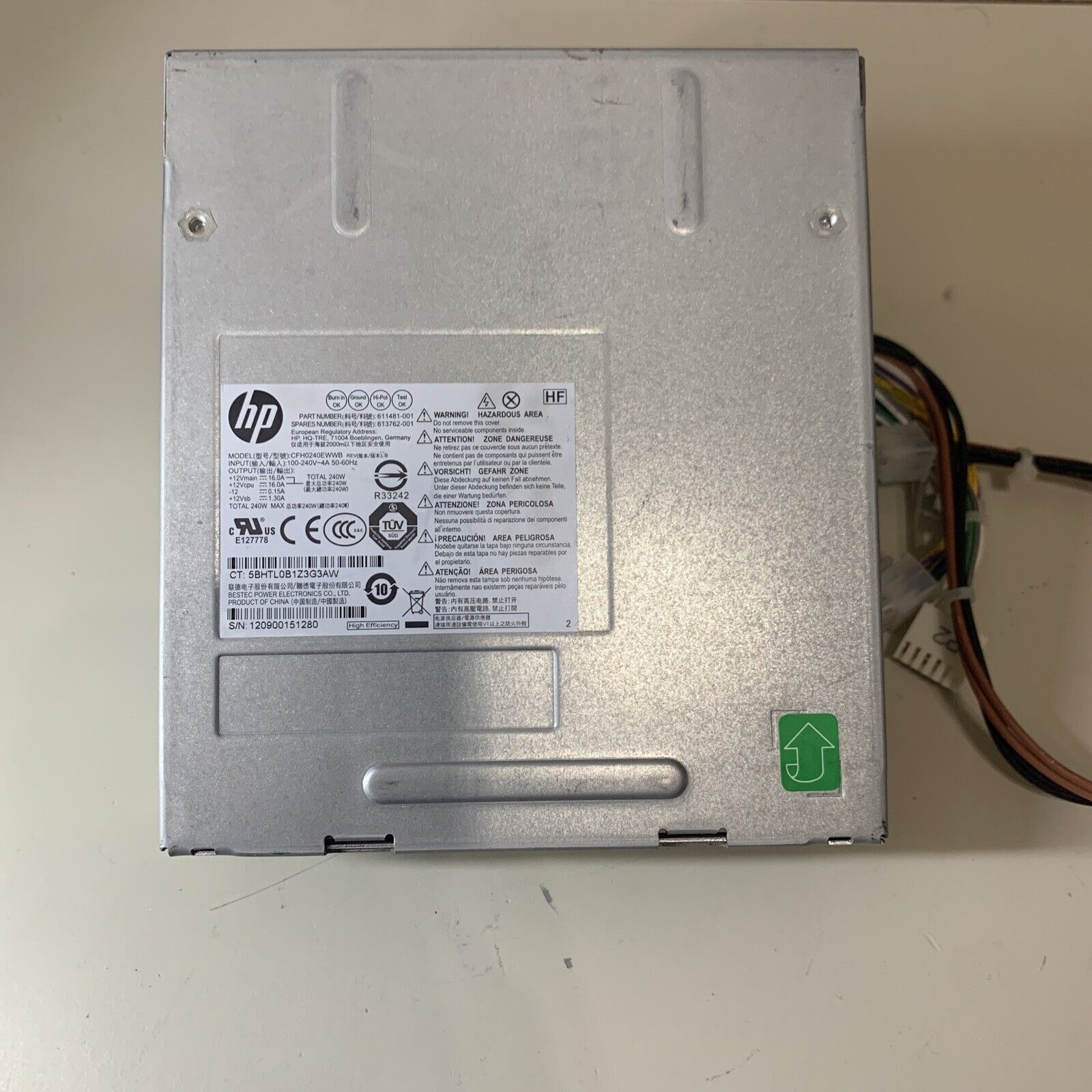 HP Compaq 6200 6300 SFF CFH0240EWWB 240W Power Supply P/N: 611481-001/613762-001