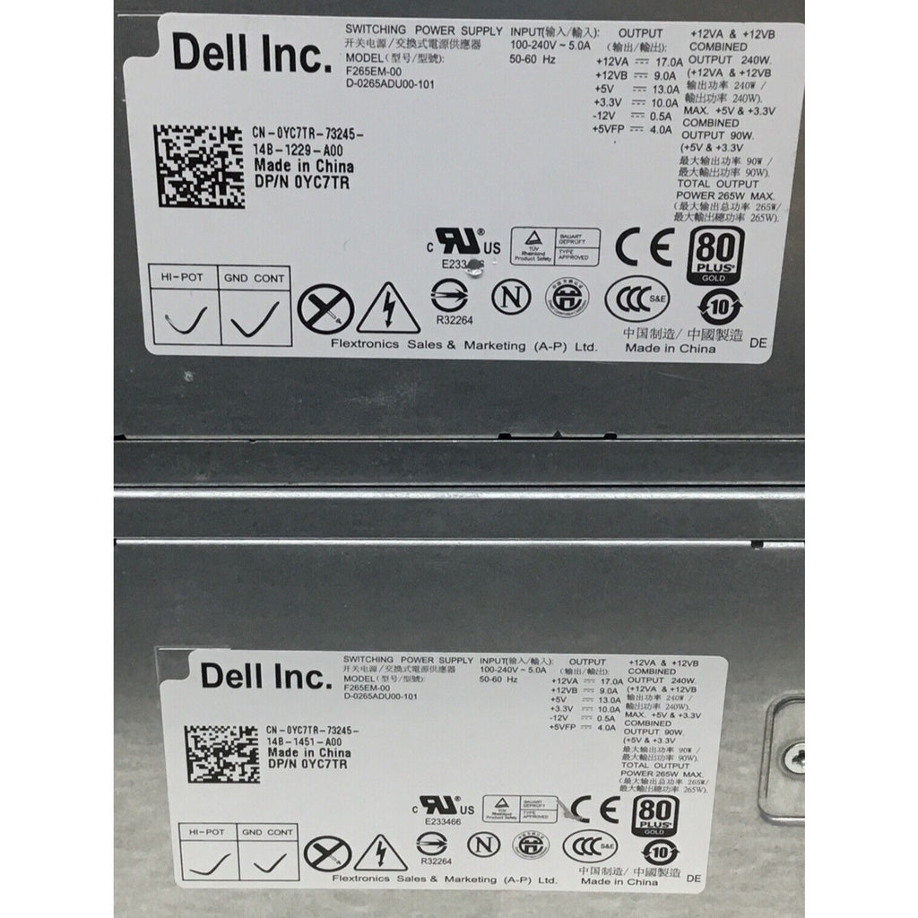 Lot of 2 OEM Dell Optiplex 390 790 990 3847 MT 265W PSU 0YC7TR POWER SUPPLY
