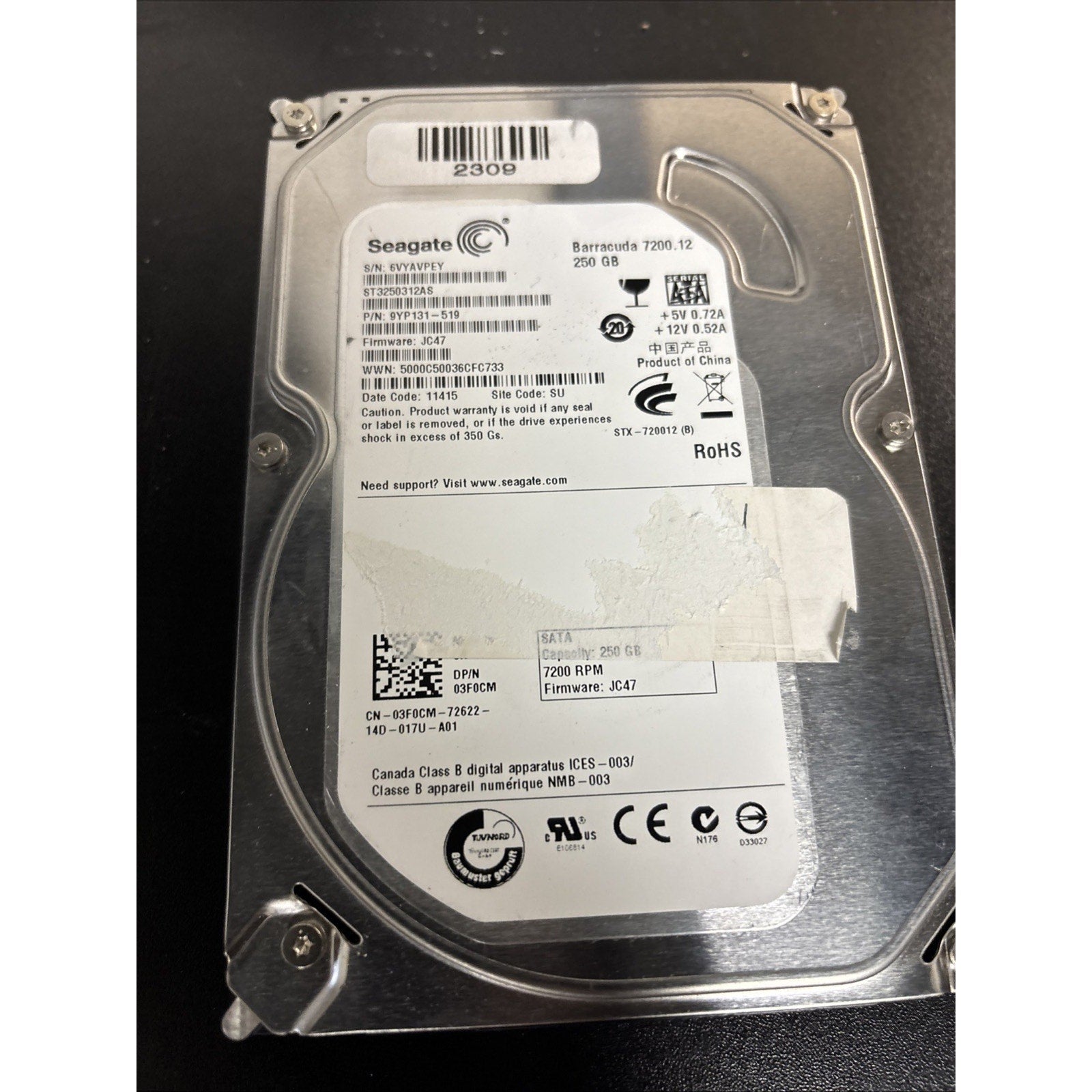 Seagate Barracuda 7200.12 250GB Internal 7200RPM 3.5 ST3250312AS HDD 9YP131-519