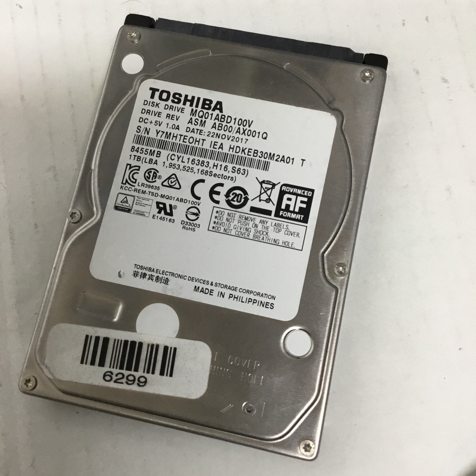 TOSHIBA 1TB 5400RPM SATA 3.0Gb/s 2.5in Internal Laptop Hard Drive MQ01ABD100V