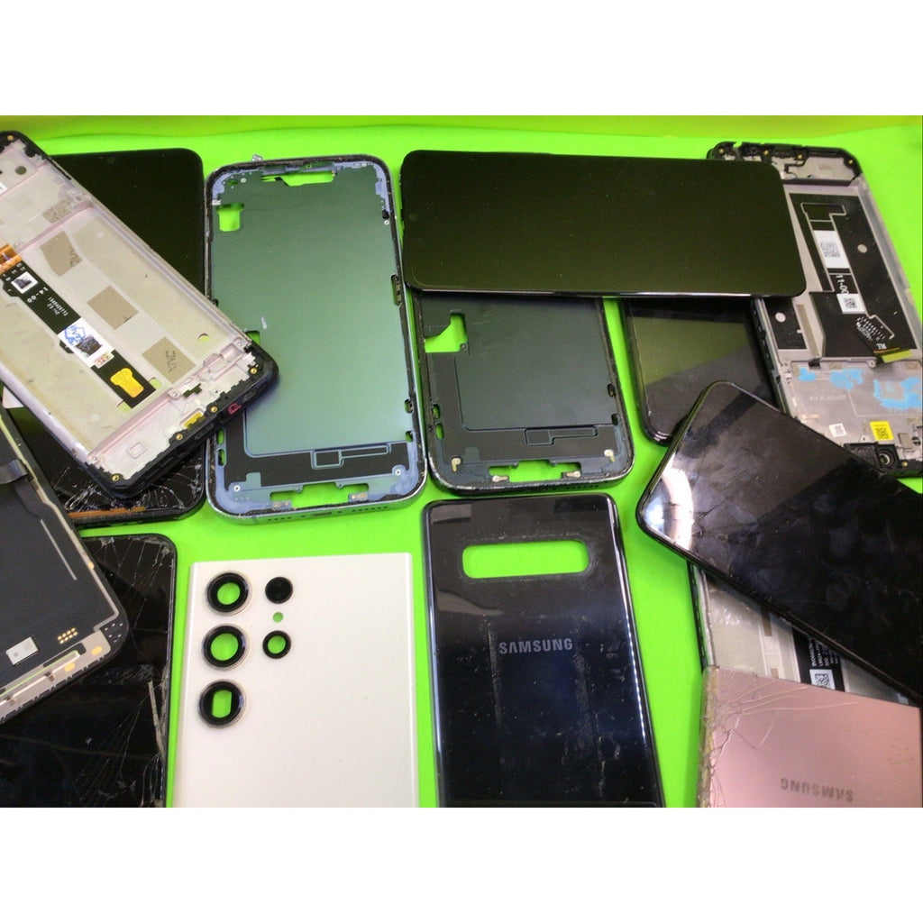 49 Pieces Unsorted Phone Screens Frames and Back Glass FOR PARTS or RECYCLING