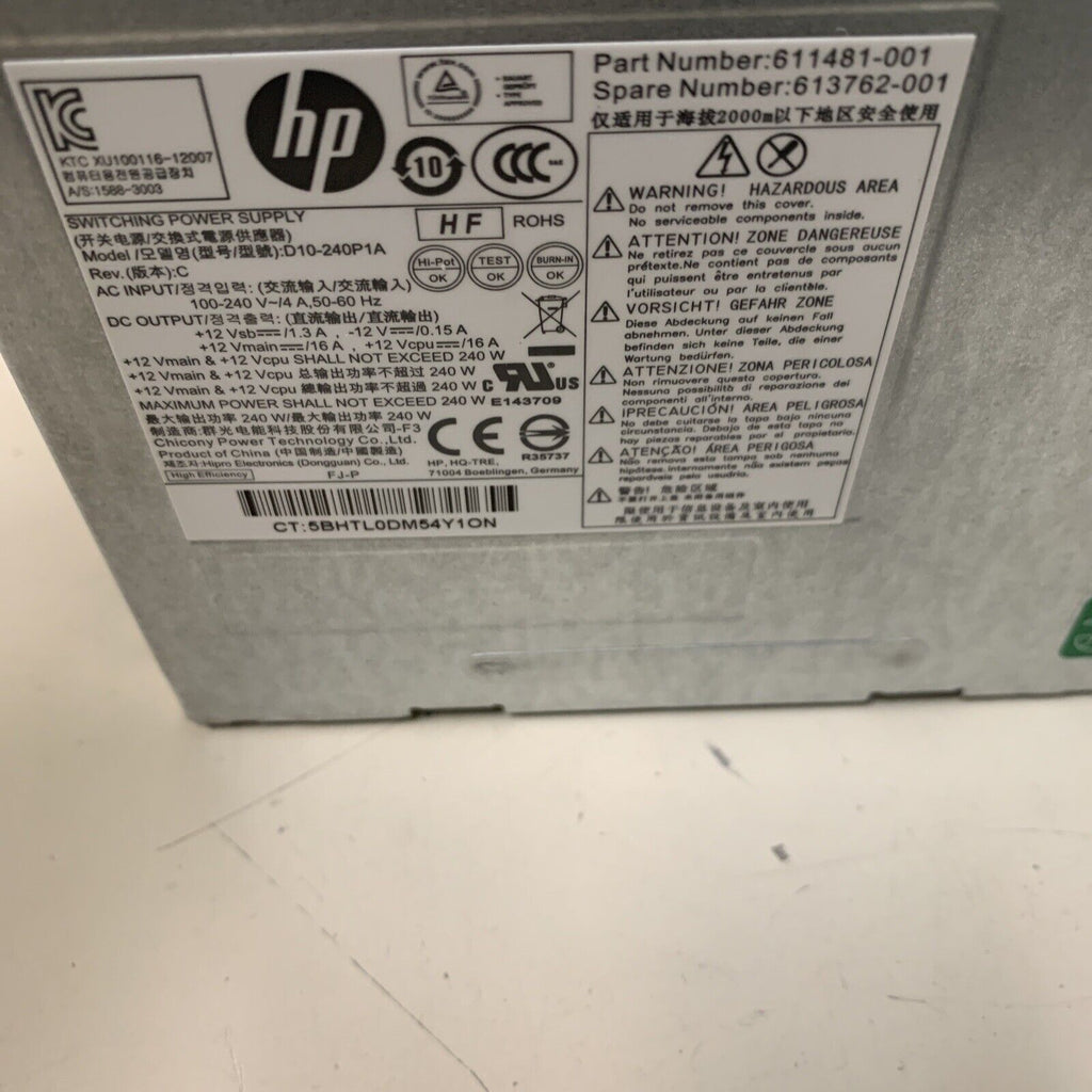HP Switching Power Supply Model D10-240P1A P/N 611481-001 / 613762-001 240W