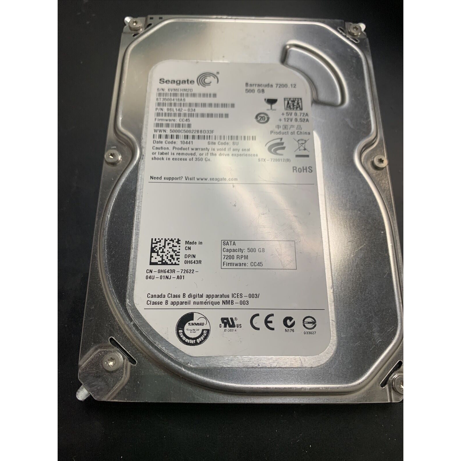 Seagate 500GB ST3500418AS 7200 RPM SATA 3.5" Desktop HDD Hard Drive - 9SL142-034