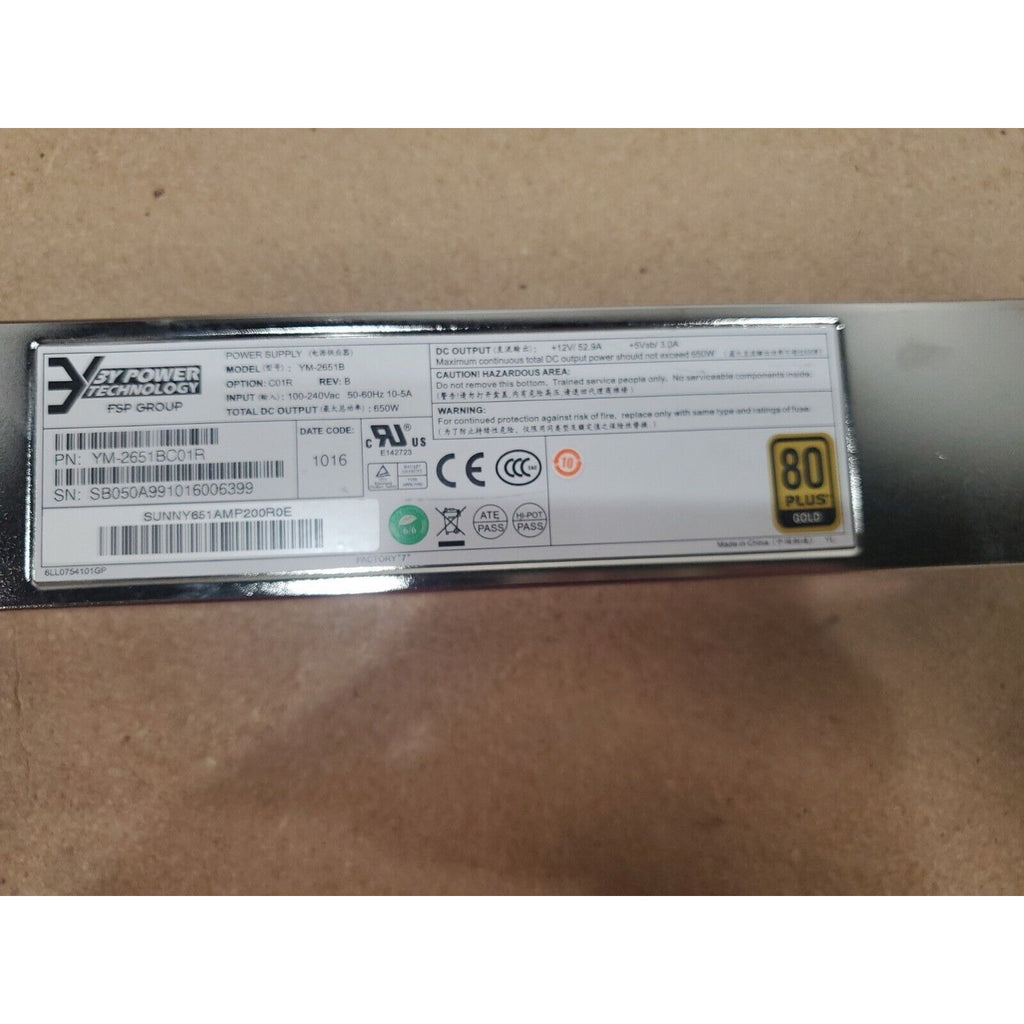 DELL 0VCVC8 YM-2651BC01R 3Y TECHNOLOGY 650W 80 PLUS Gold POWER SUPPLY Used.